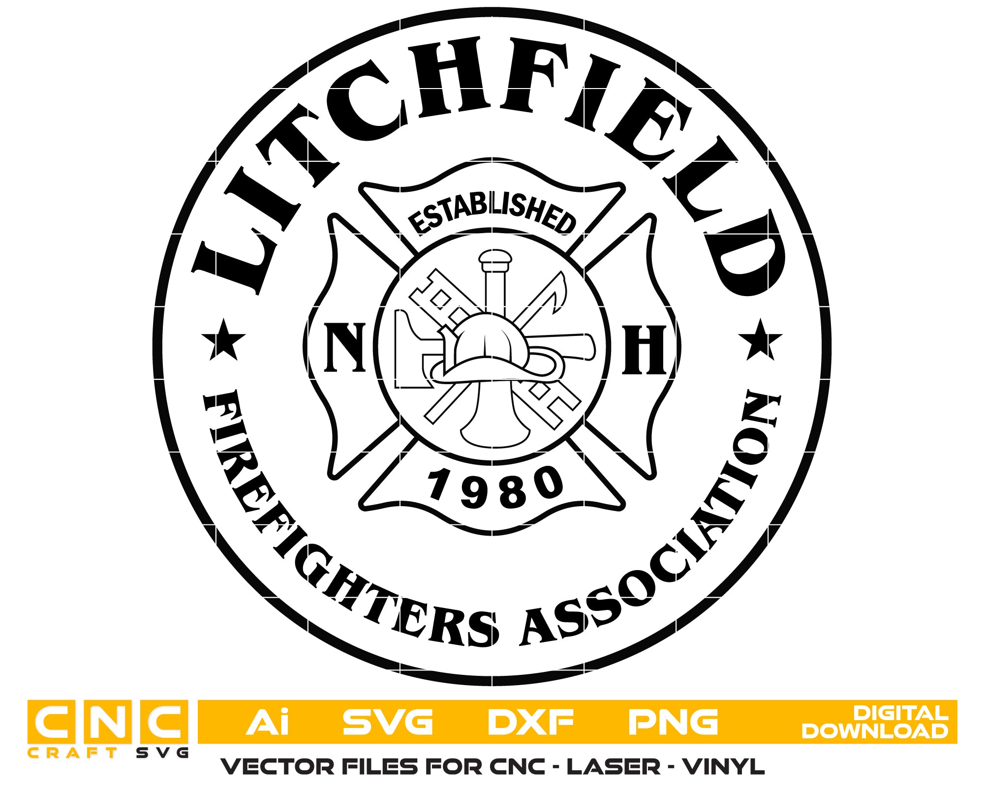 Litchfield Firefighters Association Badge SVG, Firefighter Badge Vector, Litchfield Fire Department Badge Design, Firefighter Emblem SVG, Fire Department Badge Vector File