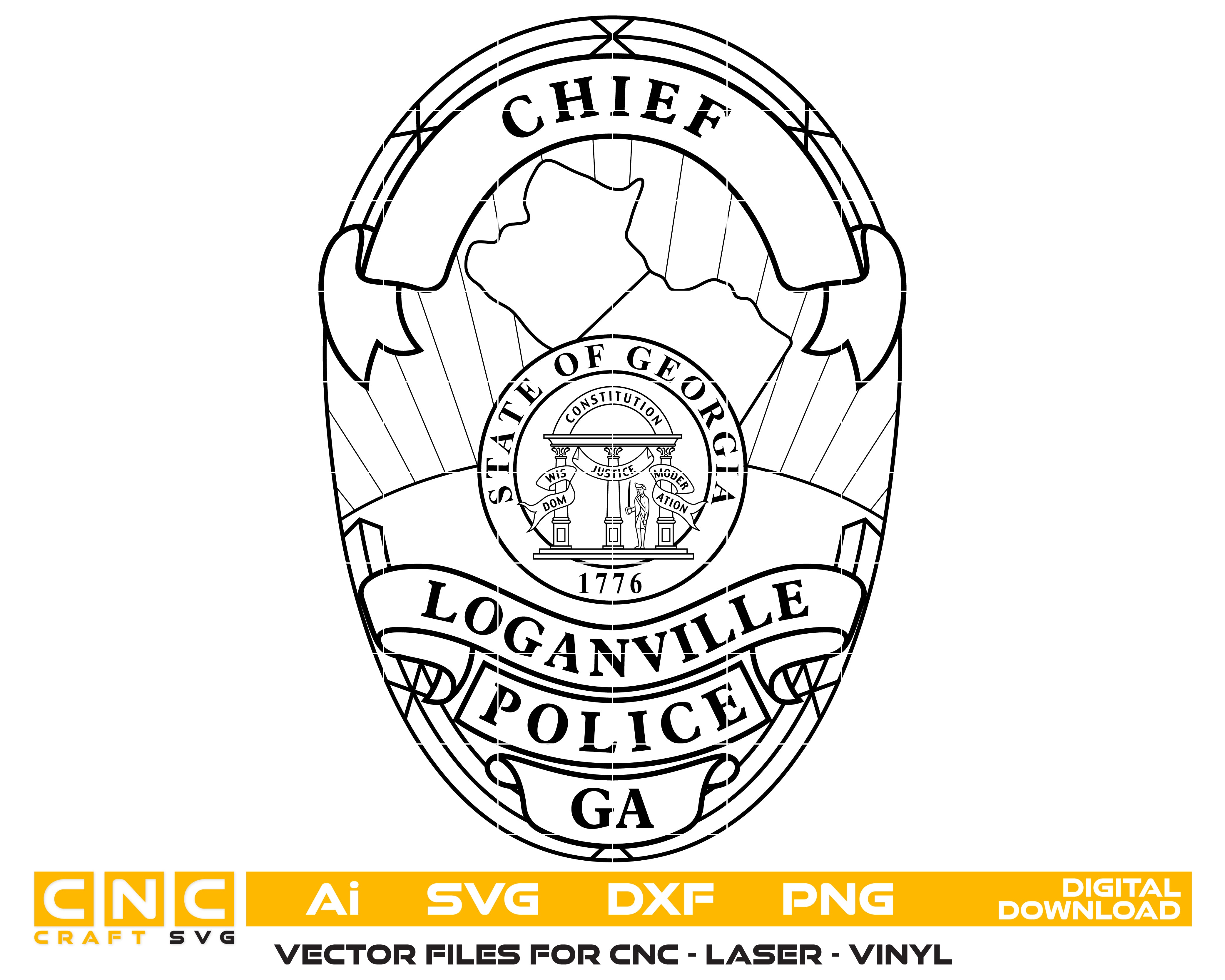 Loganville Police Chief Badge SVG, Georgia Police Chief Badge Vector, Loganville Police Department Badge, Law Enforcement Badge SVG, Georgia Police Badge Vector