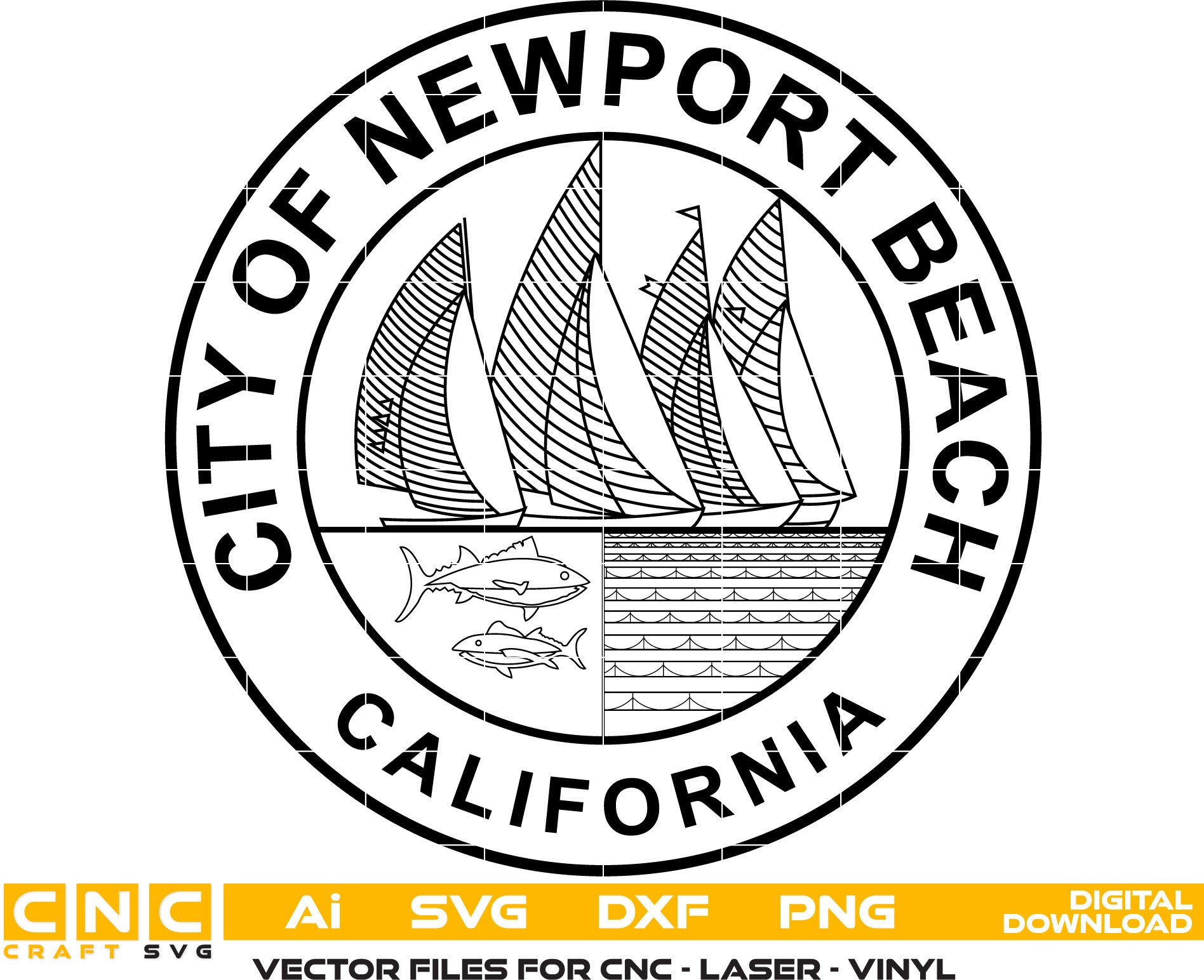 Logo City of Newport Beach California Vector Art, Ai,SVG, DXF, PNG, Digital Files