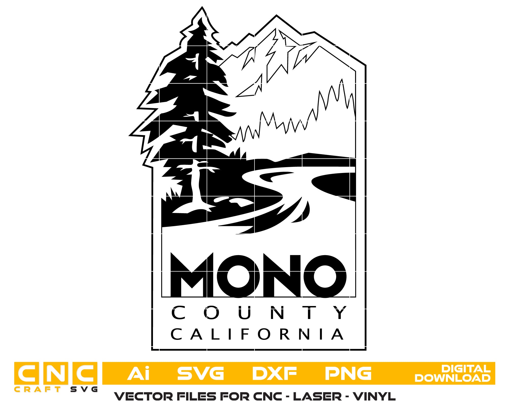 Logo of Mono County, California Vector art Svg, Dxf, Jpg, Png, and Ai files For laser engraving, woodworking, acrylic painting, and all printing machines.