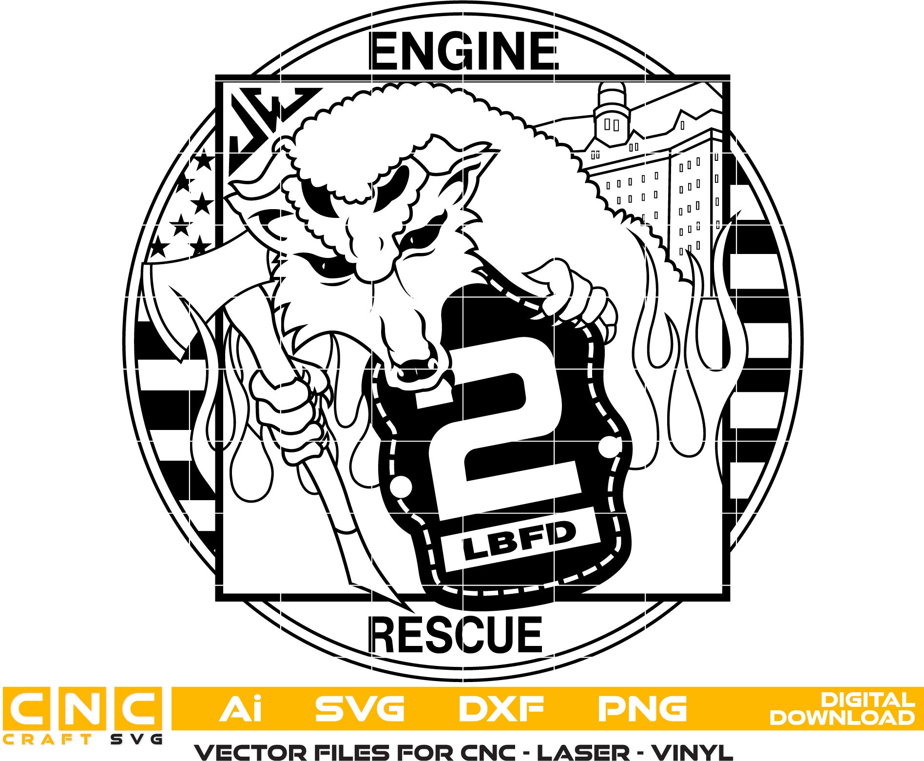 Long Beach Fire Department Station 2 Logo Vector art Svg, Dxf, Jpg, Png, and Ai files For laser engraving, woodworking, acrylic painting, and all printing machines.