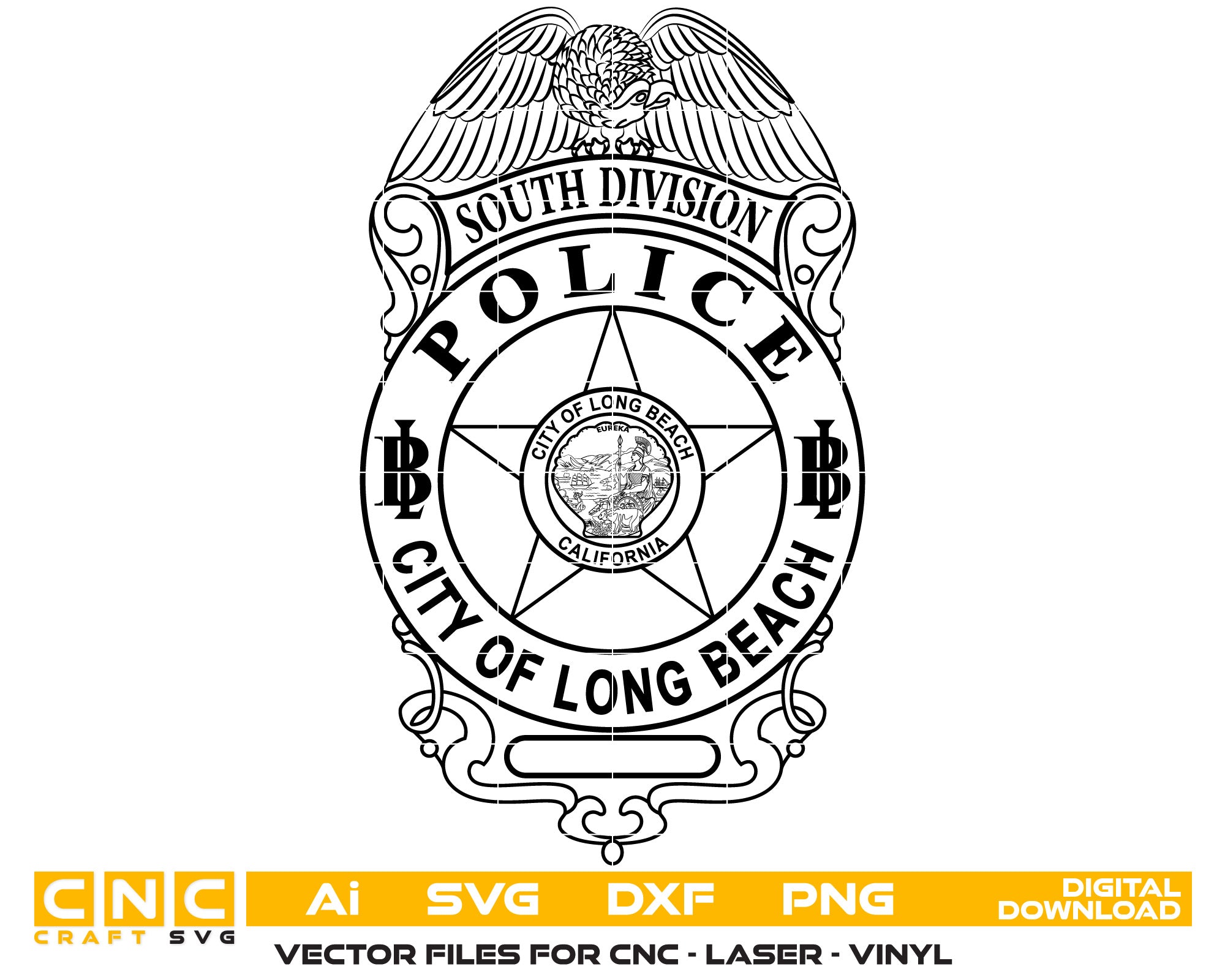 Long Beach Police Officer Badge Vector Art, Ai,SVG, DXF, PNG, Digital Files