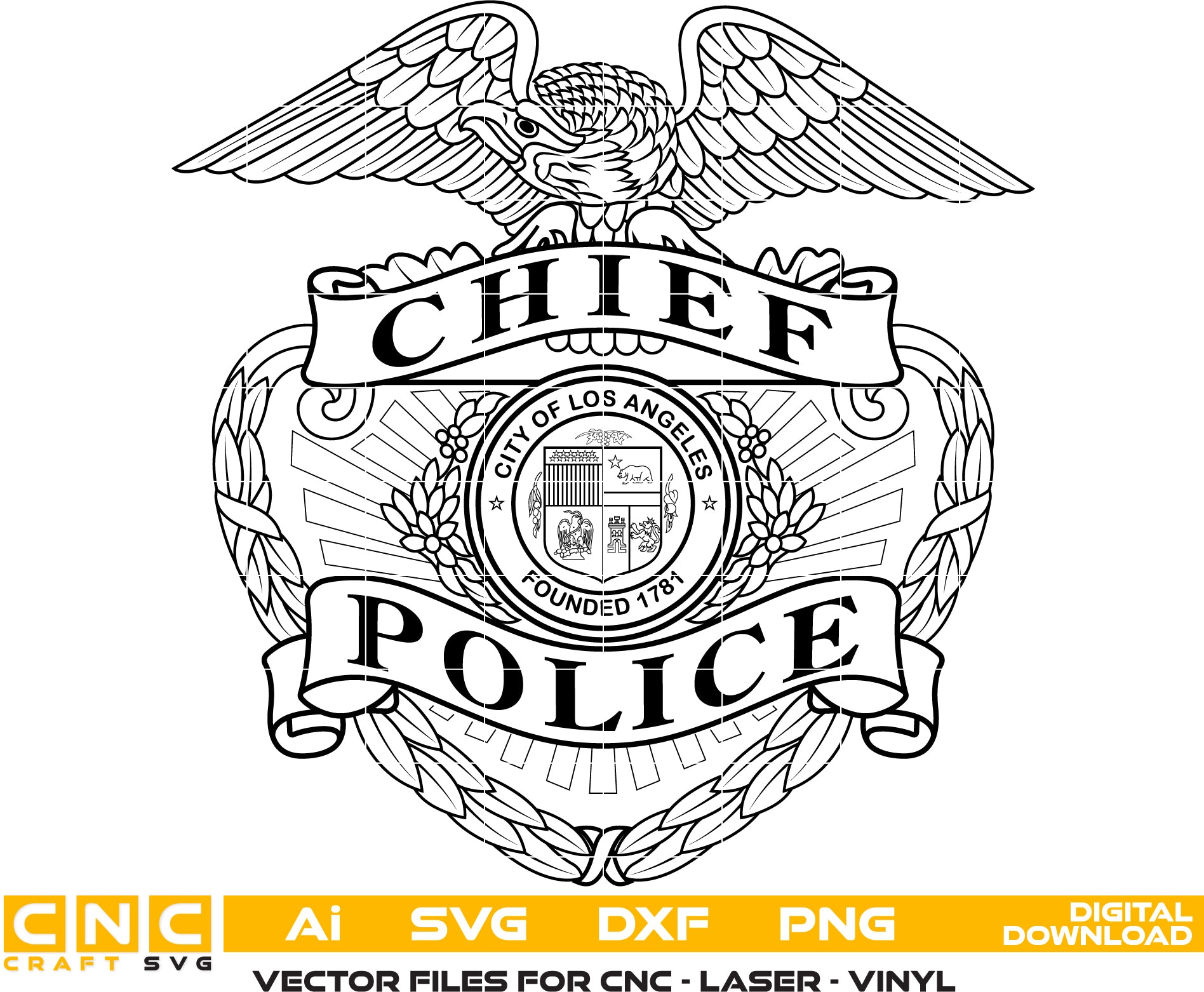 Los Angeles Police Chief Badge - Vector Art SVG for Laser Engraving, Woodworking - Digital File