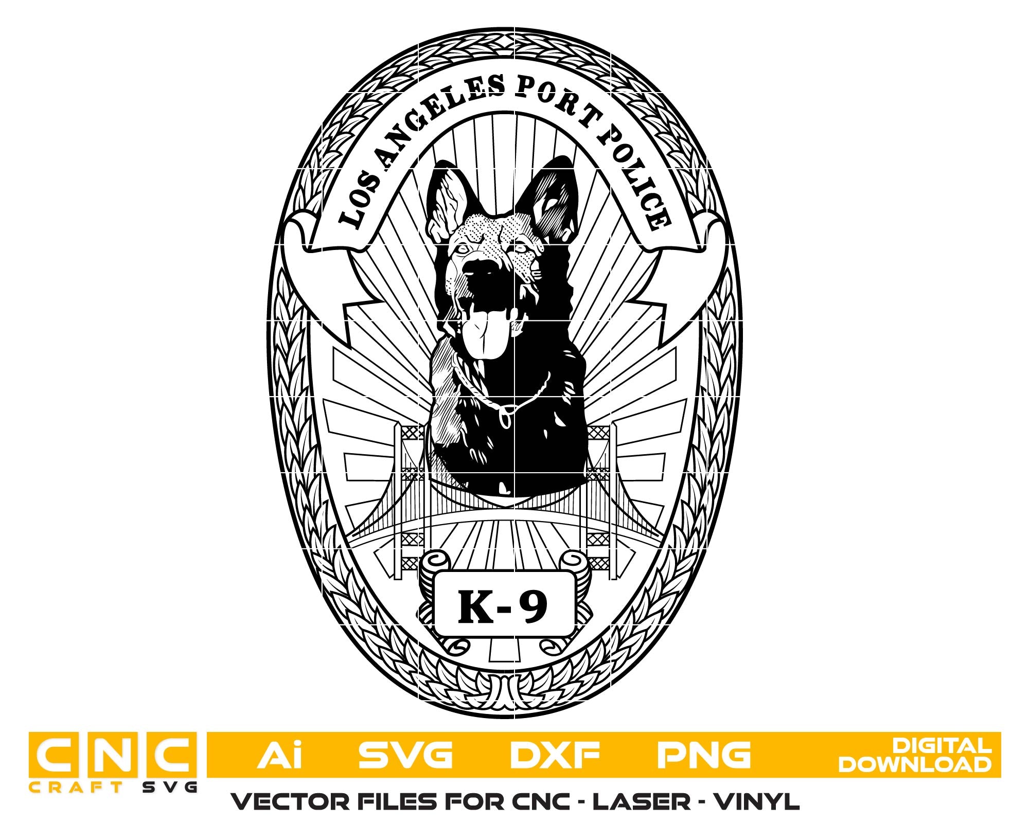Los Angeles Port Police K-9 Badge Vector Art, Ai,SVG, DXF, PNG, Digital Files