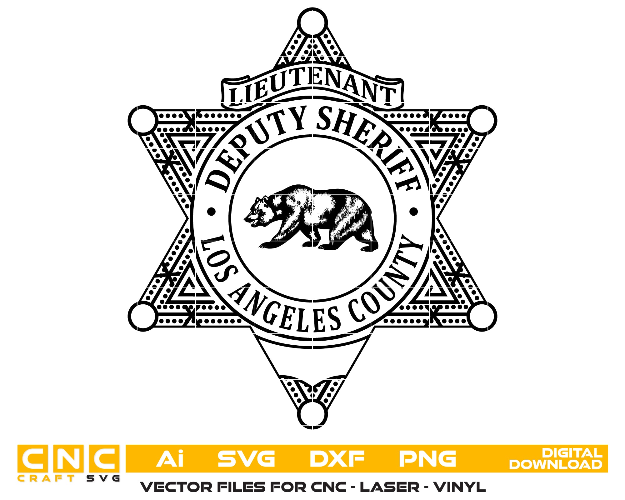 Los Angeles Deputy Sheriff Lieutenant Badge SVG, LA County Sheriff Badge Vector, Los Angeles Law Enforcement Badge, Deputy Lieutenant Badge SVG, LASD Lieutenant Emblem