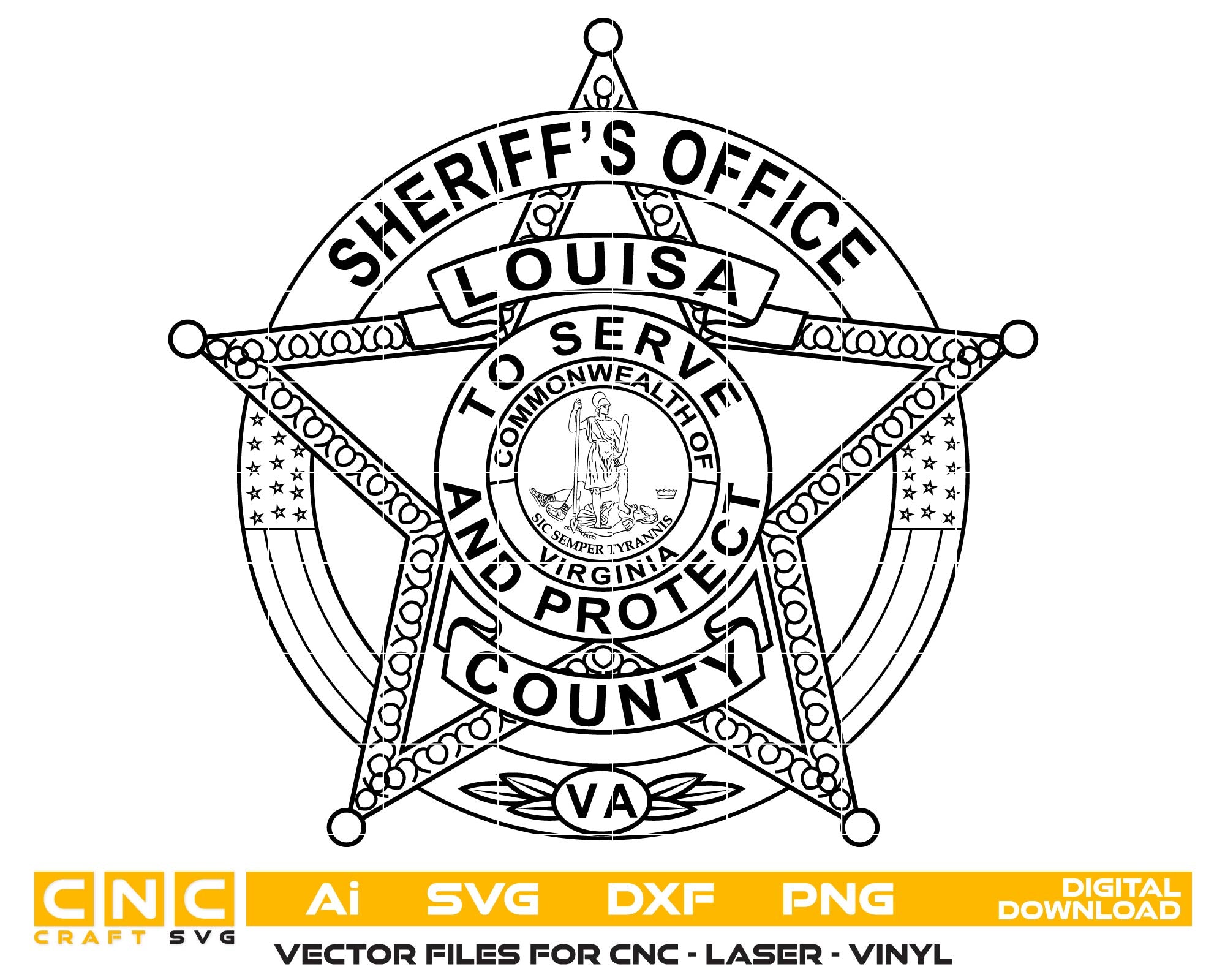 Louisa County Sheriff Badge Vector Art, Ai,SVG, DXF, PNG, Digital Files