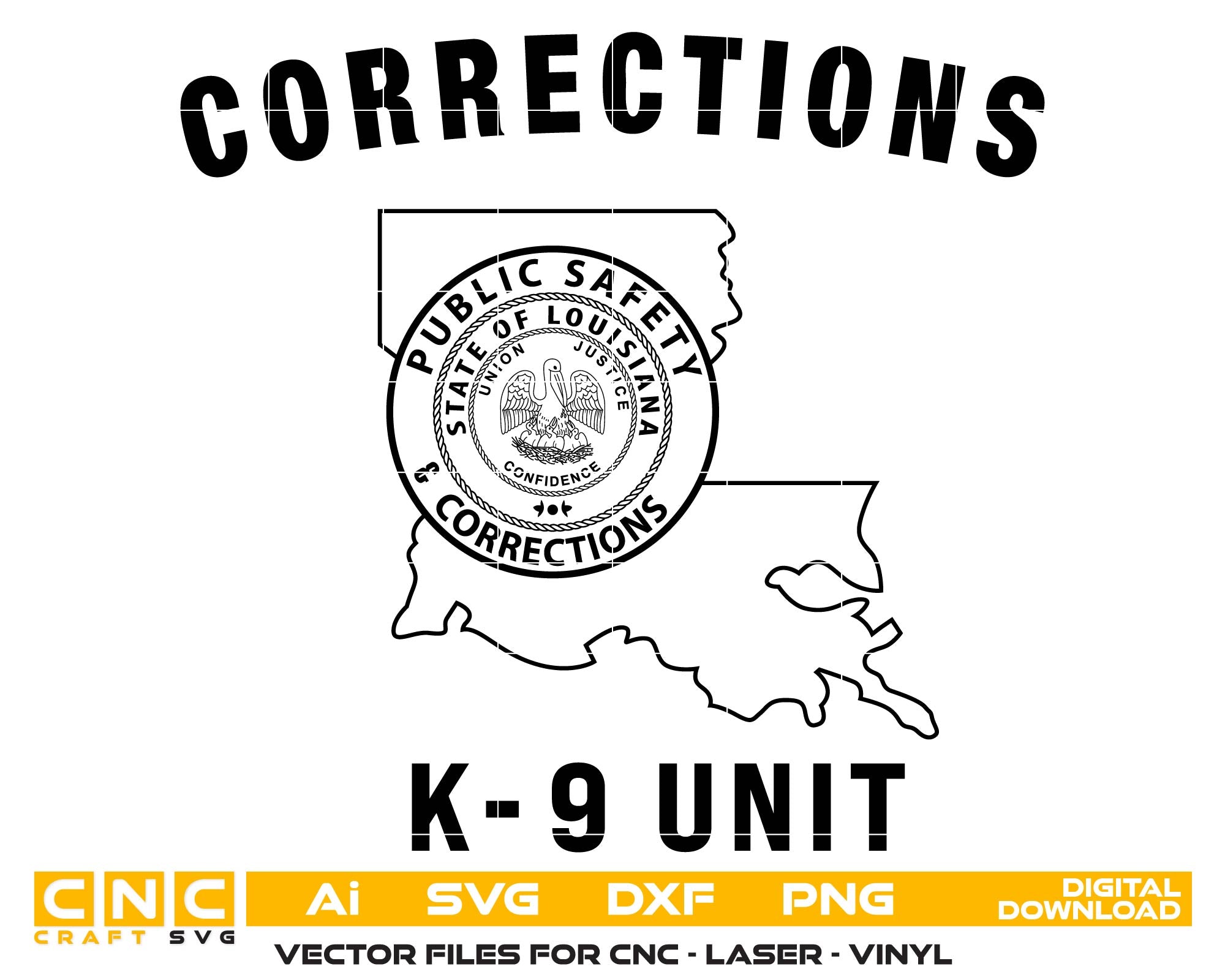 Louisiana Public Safety K9 Badge SVG

Corrections K9 Unit Vector Design

Louisiana Police Dog Emblem

K9 Handler Patch for Engraving

DPS&C K9 Logo CNC File