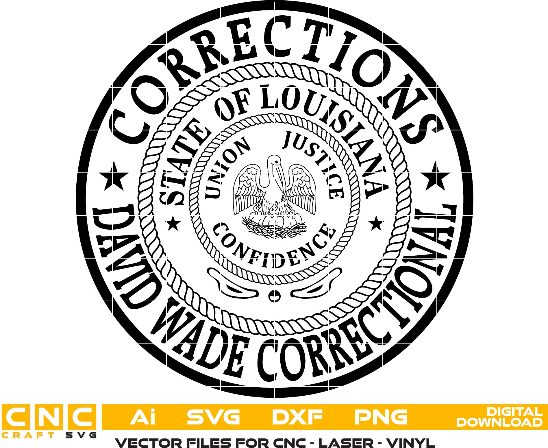 Louisiana David Wade Corrections Badge Vector art Svg, Dxf, Jpg, Png, and Ai files For laser engraving, woodworking, acrylic painting, and all printing machines.