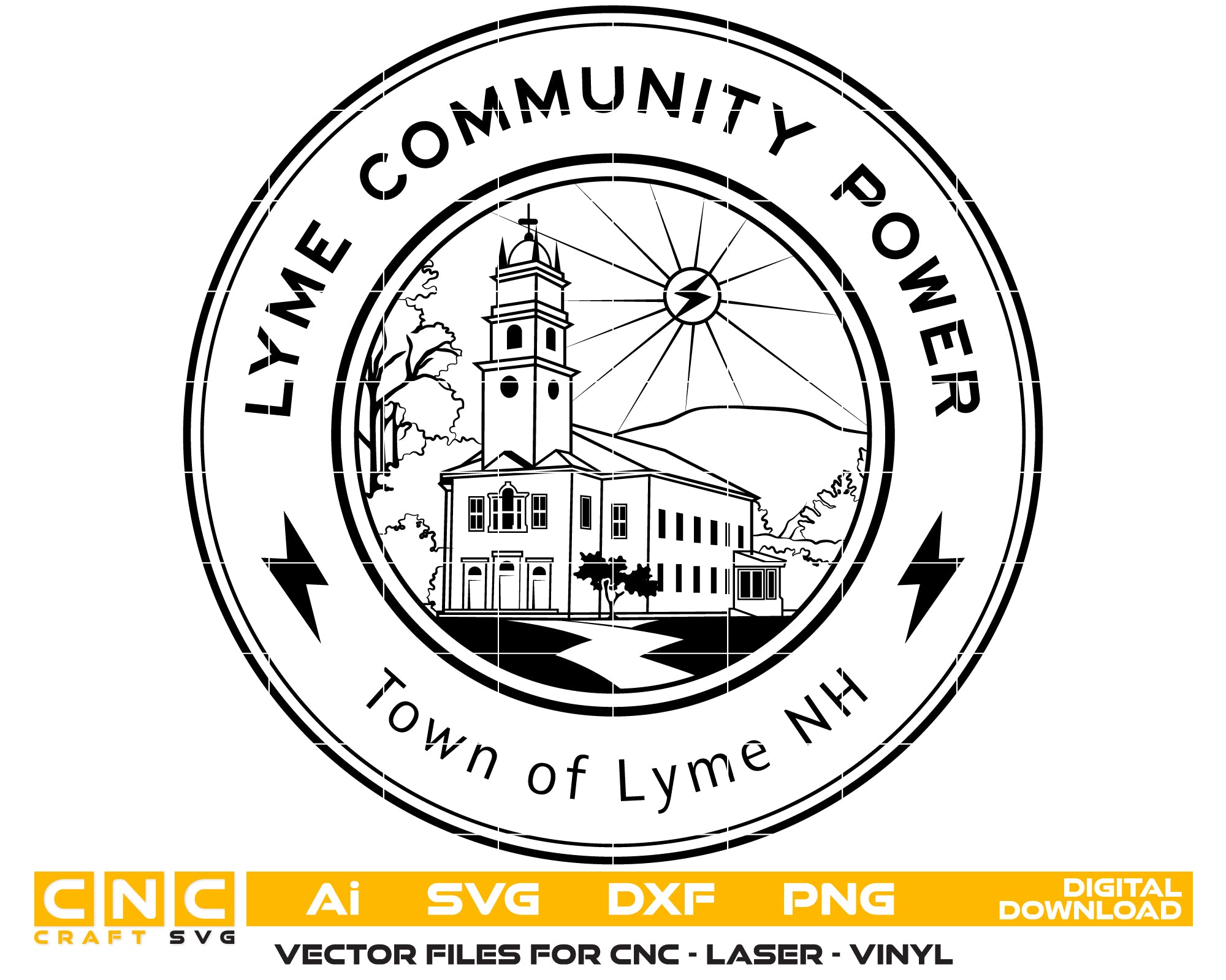 Lyme Community Power Logo SVG digital download, community organization emblem vector design for Cricut, Silhouette, CNC, engraving, and decorative crafts.