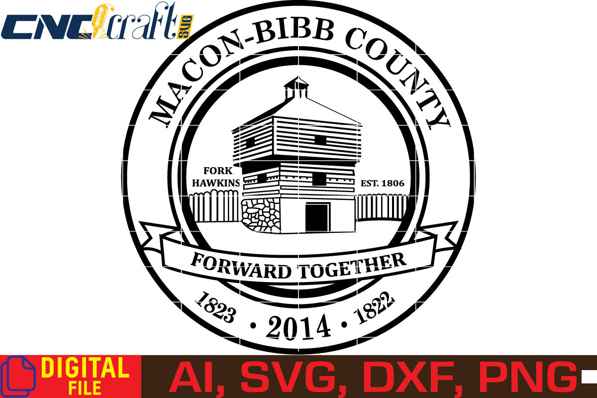Macon Bibb County Seal vector file for Laser Engraving, Woodworking, CNC Router, vinyl, plasma, Xcarve, Vcarve, Cricut, Ezecad etc.