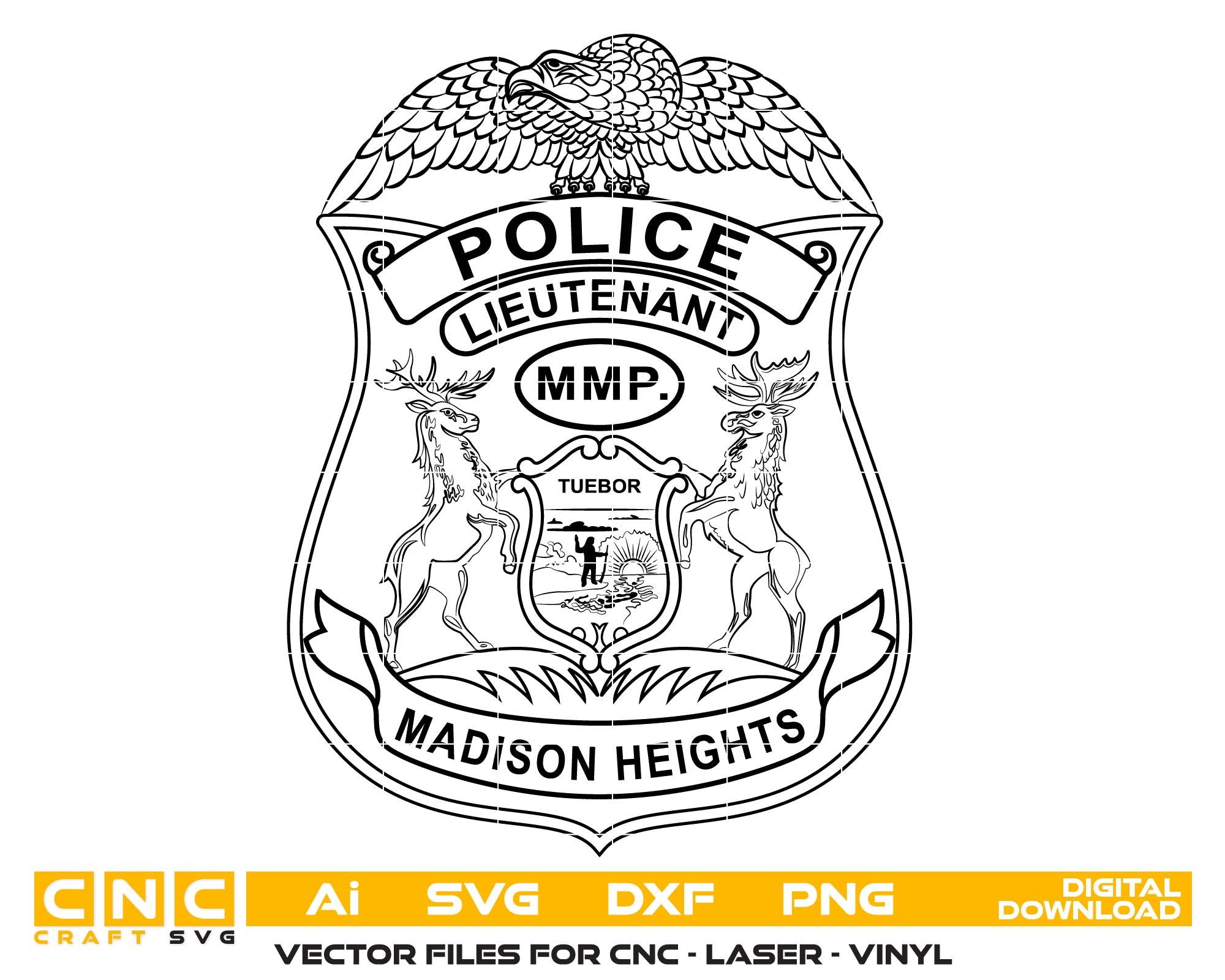 Madison Heights police lieutenant Vector Art, Ai,SVG, DXF, PNG, Digital Files