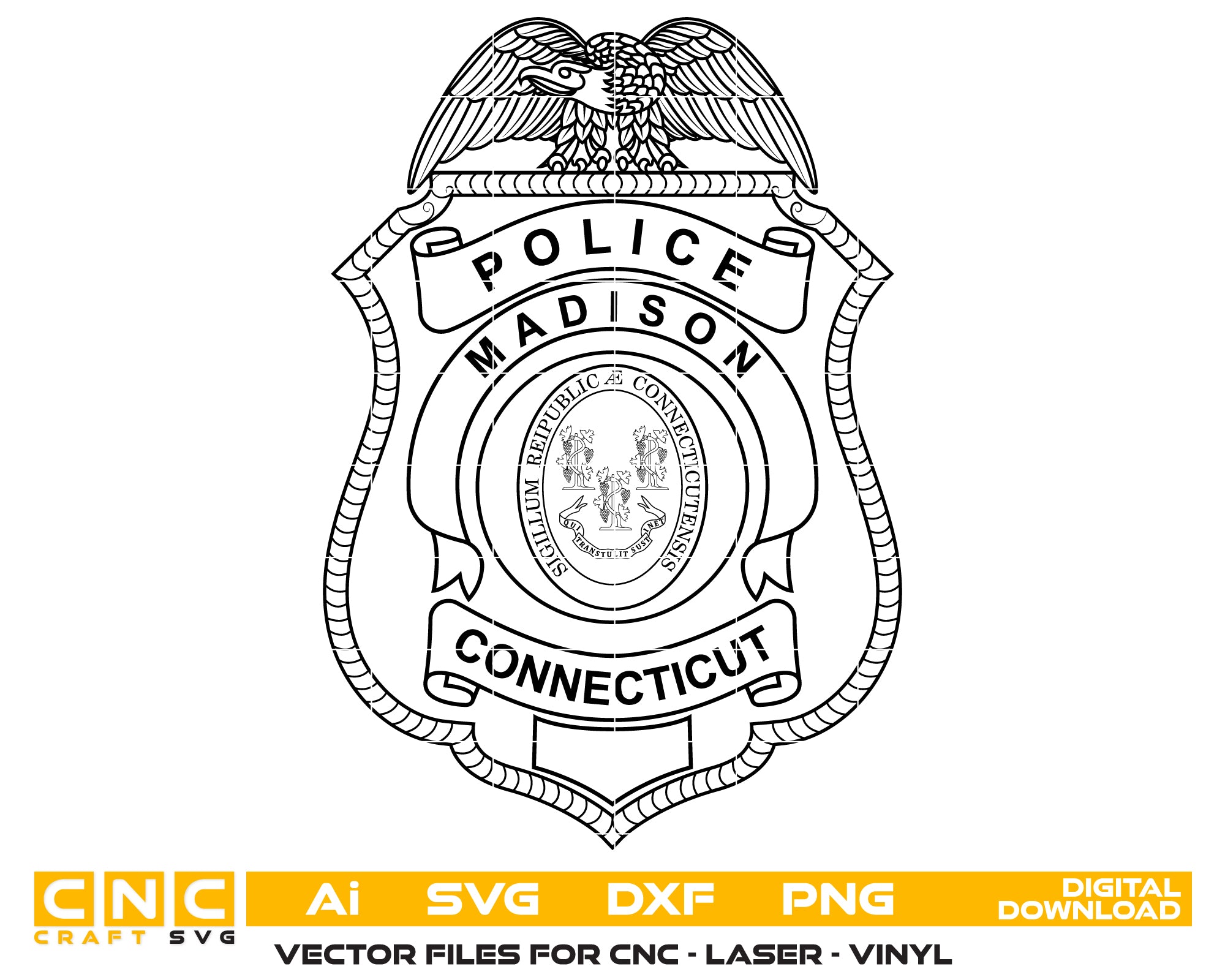 Madison Police Department Badge SVG, Connecticut Police Badge Vector, Madison Police Badge, Law Enforcement Badge SVG, Connecticut Police Officer Badge Vector
