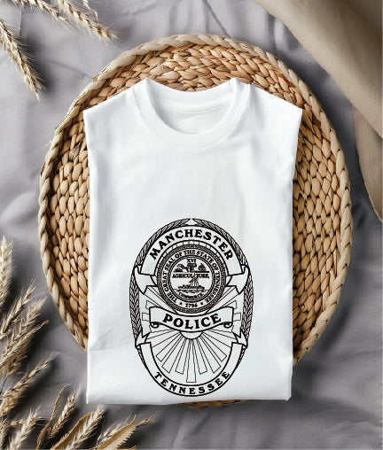 Manchester Police Department Badge SVG digital download, Tennessee police emblem vector design for Cricut, Silhouette, CNC, engraving, and law enforcement crafts.