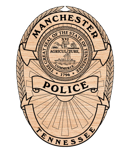 Manchester Police Department Badge SVG digital download, Tennessee police emblem vector design for Cricut, Silhouette, CNC, engraving, and law enforcement crafts.