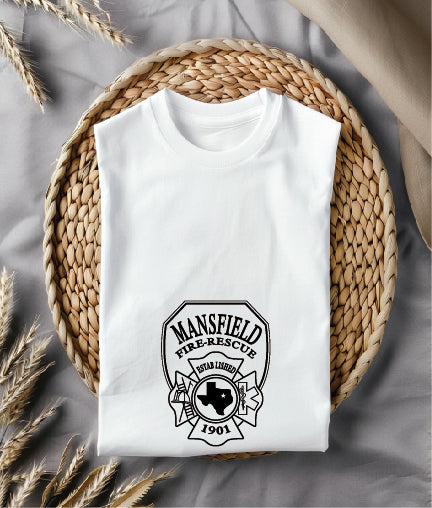 Mansfield Fire Department Patch SVG digital download, Texas fire department emblem vector design for Cricut, Silhouette, CNC, engraving, and firefighter crafts.