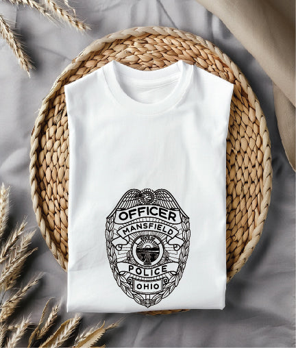 Mansfield Police Officer Badge SVG digital download, Ohio police officer emblem vector design for Cricut, Silhouette, CNC, engraving, and law enforcement crafts.