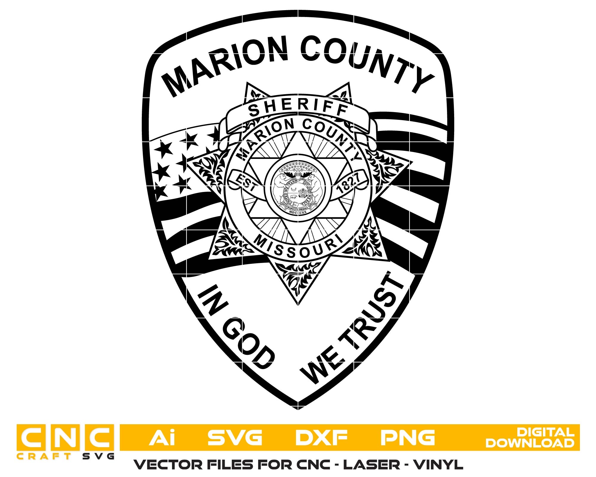 Marion County Missouri Sheriff Patch SVG, Marion County MO Sheriff Patch Vector, Missouri Sheriff Patch Emblem, Law Enforcement Patch SVG, Sheriff Patch Vector File