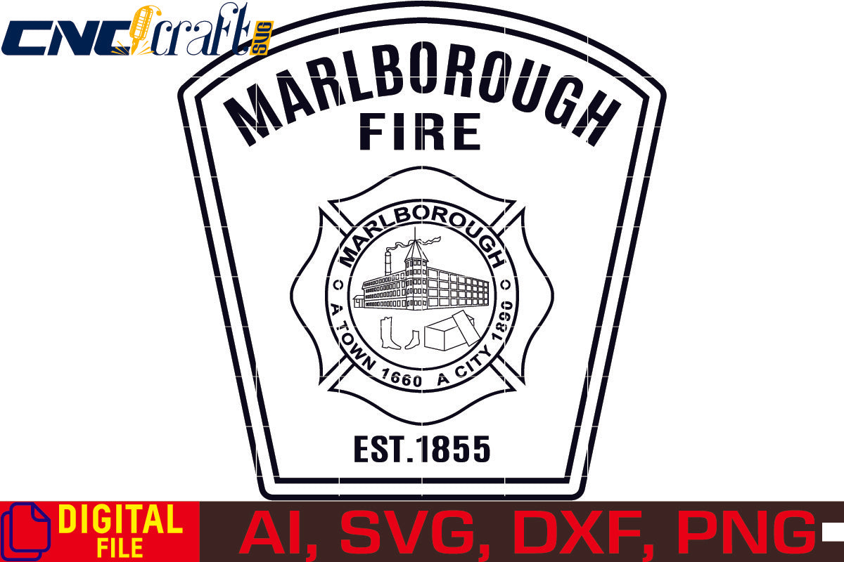Marlborough Fire Logo vector file for Laser Engraving, Woodworking, CNC Router, vinyl, plasma, Xcarve, Vcarve, Cricut, Ezecad etc.