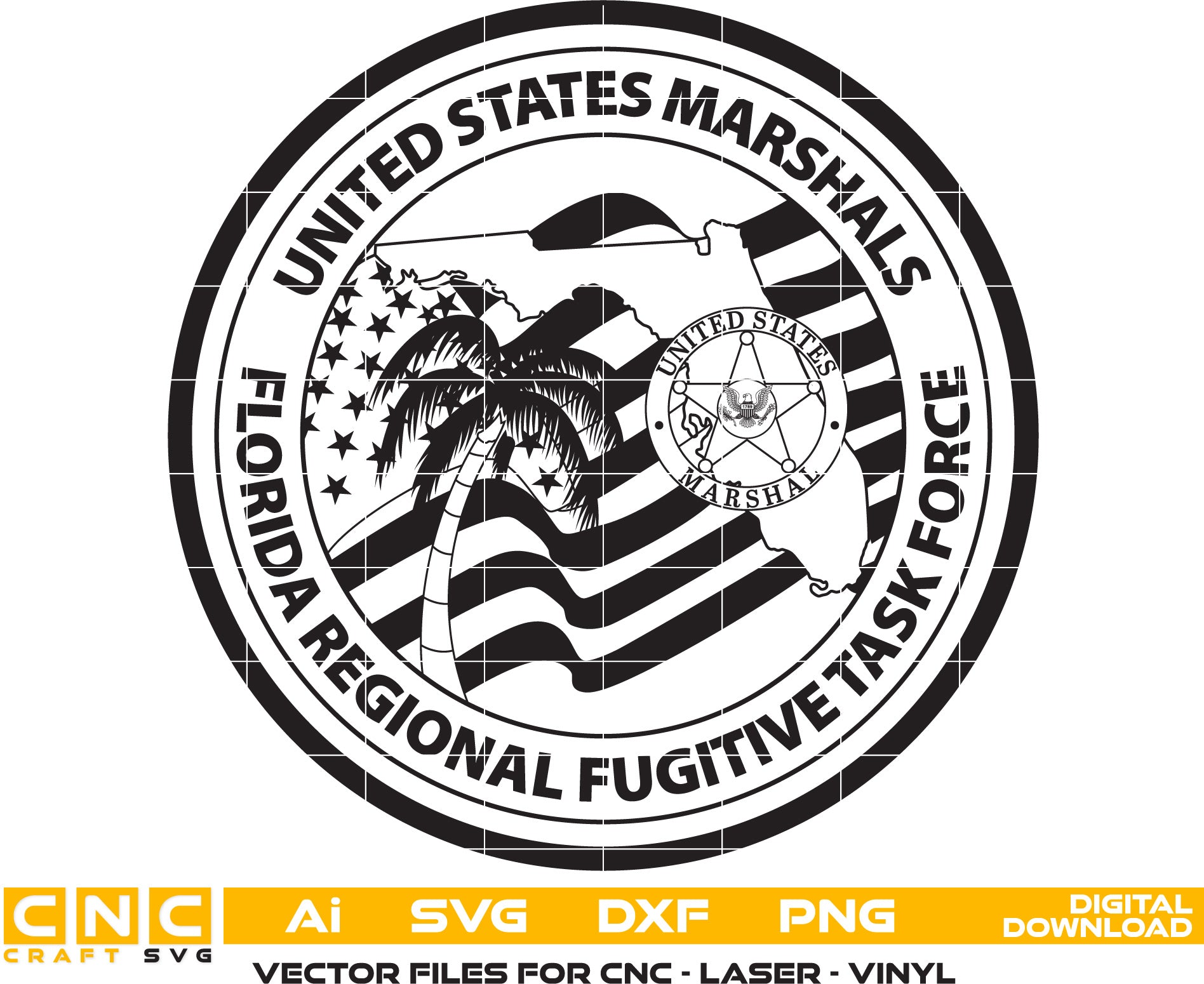 Marshals Florida Regional Fugitive Task Force Logo Vector Art, Ai,SVG, DXF, PNG, Digital Files for Laser Engraving, Woodworking & Printing