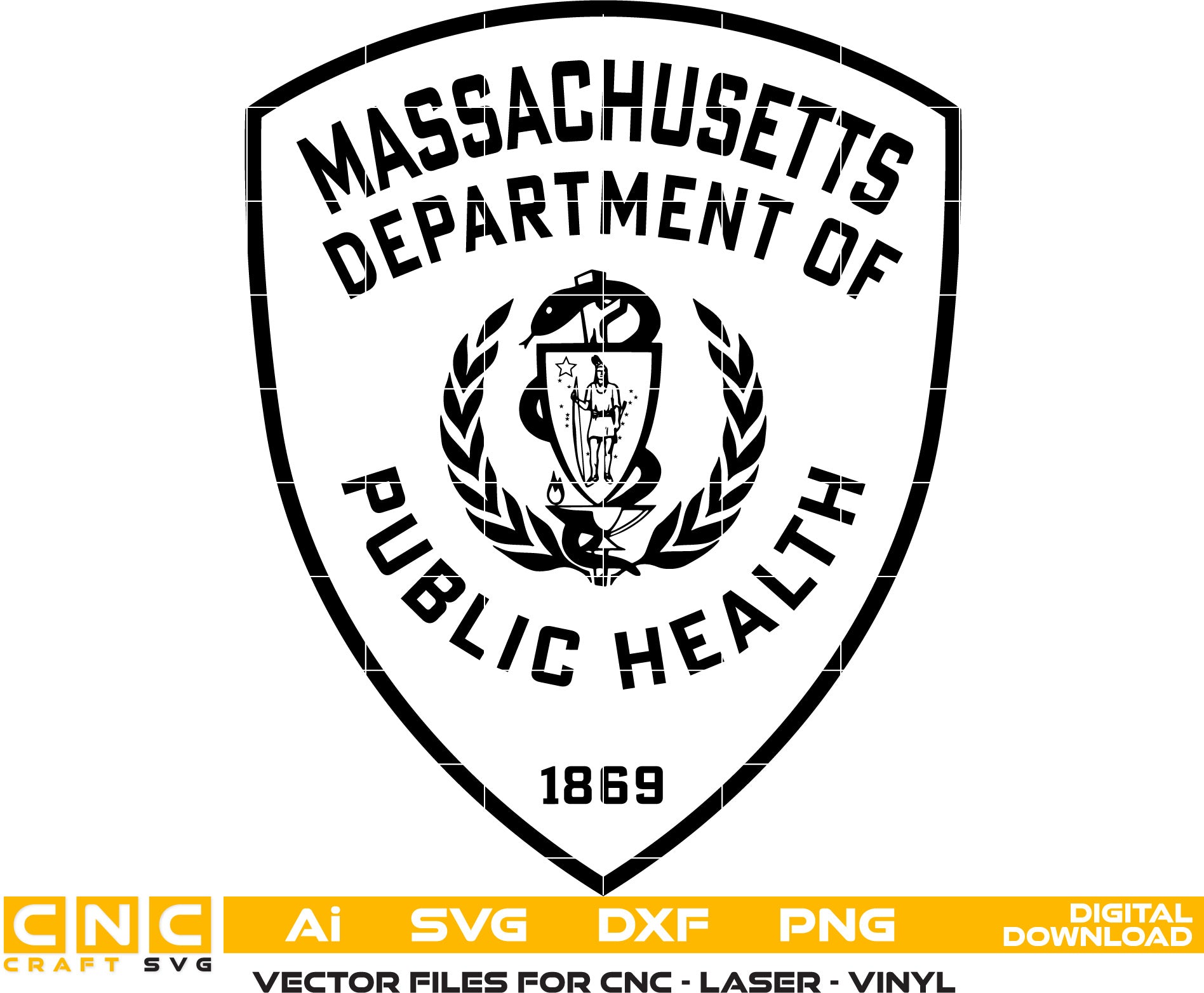 Massachusetts Dept. of Public Health Badge Vector art Svg, Dxf, Jpg, Png and Ai files For laser engraving, woodworking, acrylic painting, and all printing machines.