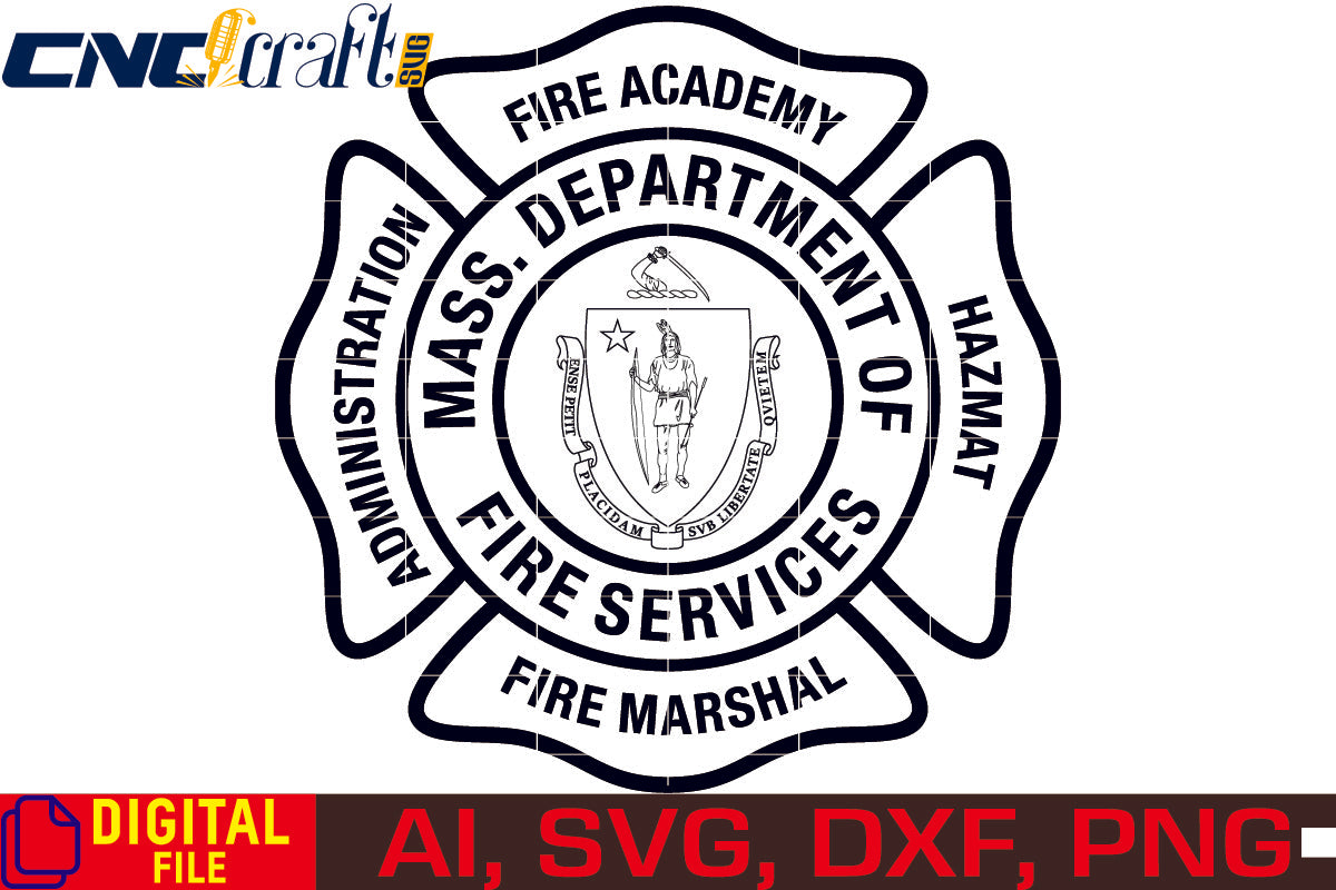 Massachusetts Fire Services Logo vector file for Laser Engraving, Woodworking, CNC Router, vinyl, plasma, Xcarve, Vcarve, Cricut, Ezecad etc.