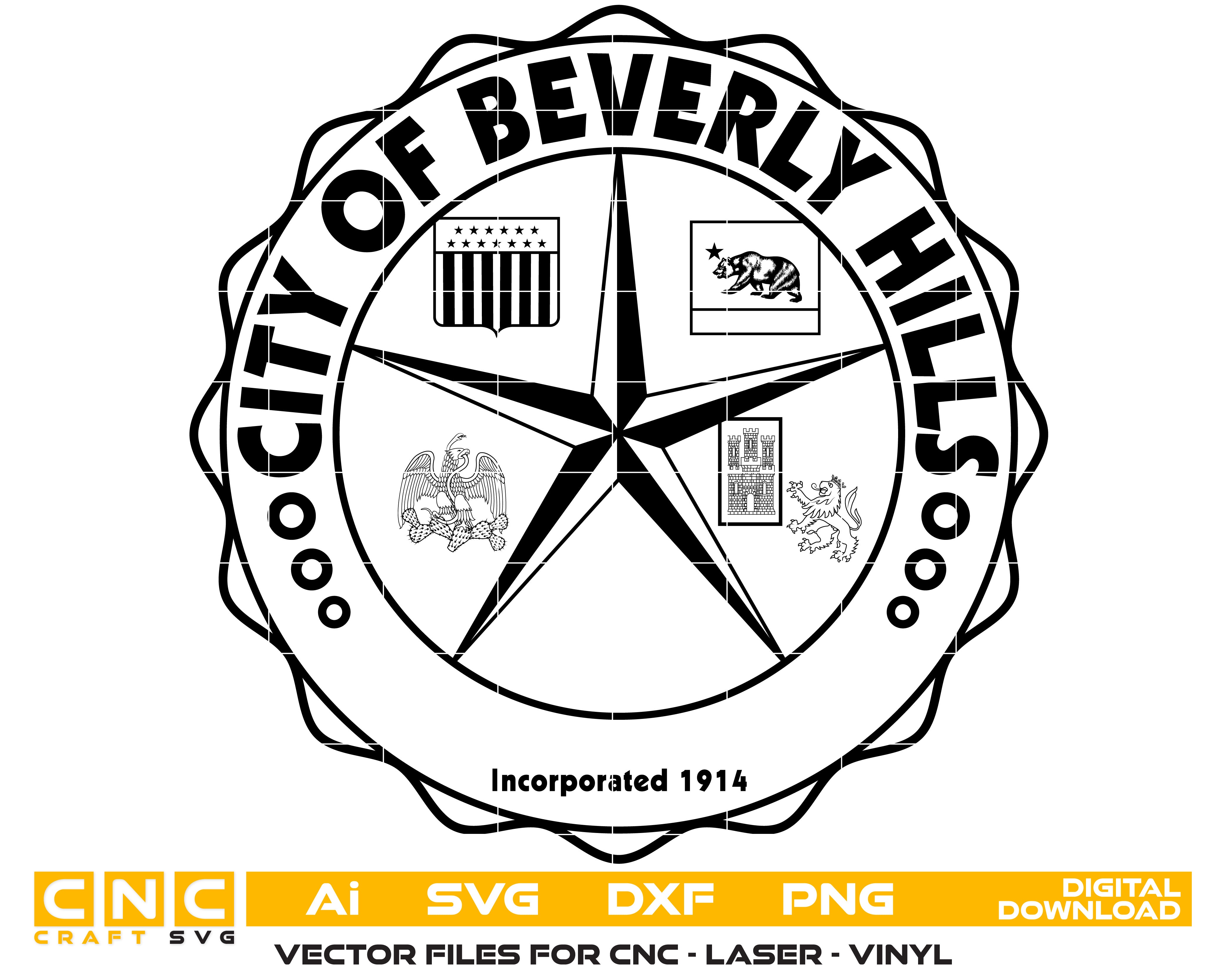 Mayors of Beverly Hills, California Vector art Svg, Dxf, Jpg, Png, and Ai files For laser engraving, woodworking, acrylic painting, and all printing machines.