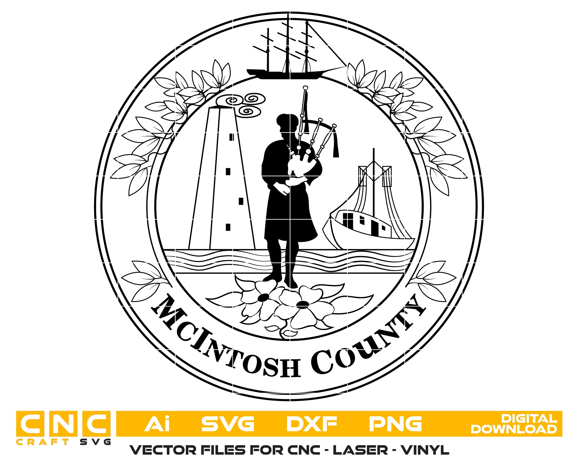McIntosh County Seal SVG digital download, official county emblem vector design for Cricut, Silhouette, CNC, engraving, and civic crafts.