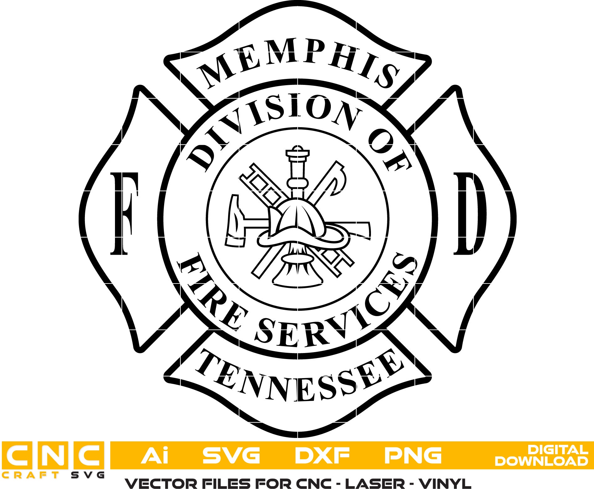 Memphis Fire Services Badge, Tennessee Fire Services Badge Vector art Svg, Dxf, Jpg, Png, and Ai files For laser engraving, woodworking, acrylic painting, and all printing machines.