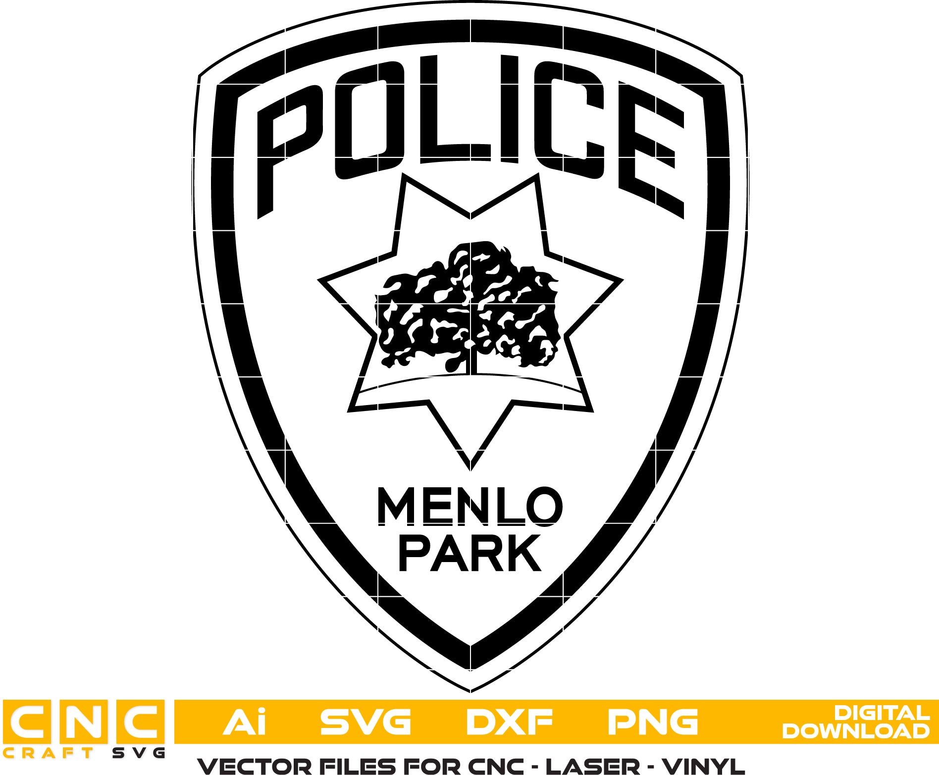 Menlo Park Police Badge Vector art Svg/ Dxf/ Jpg/ Png/ and Ai files For laser engraving/ woodworking/ acrylic painting and all printing machines.