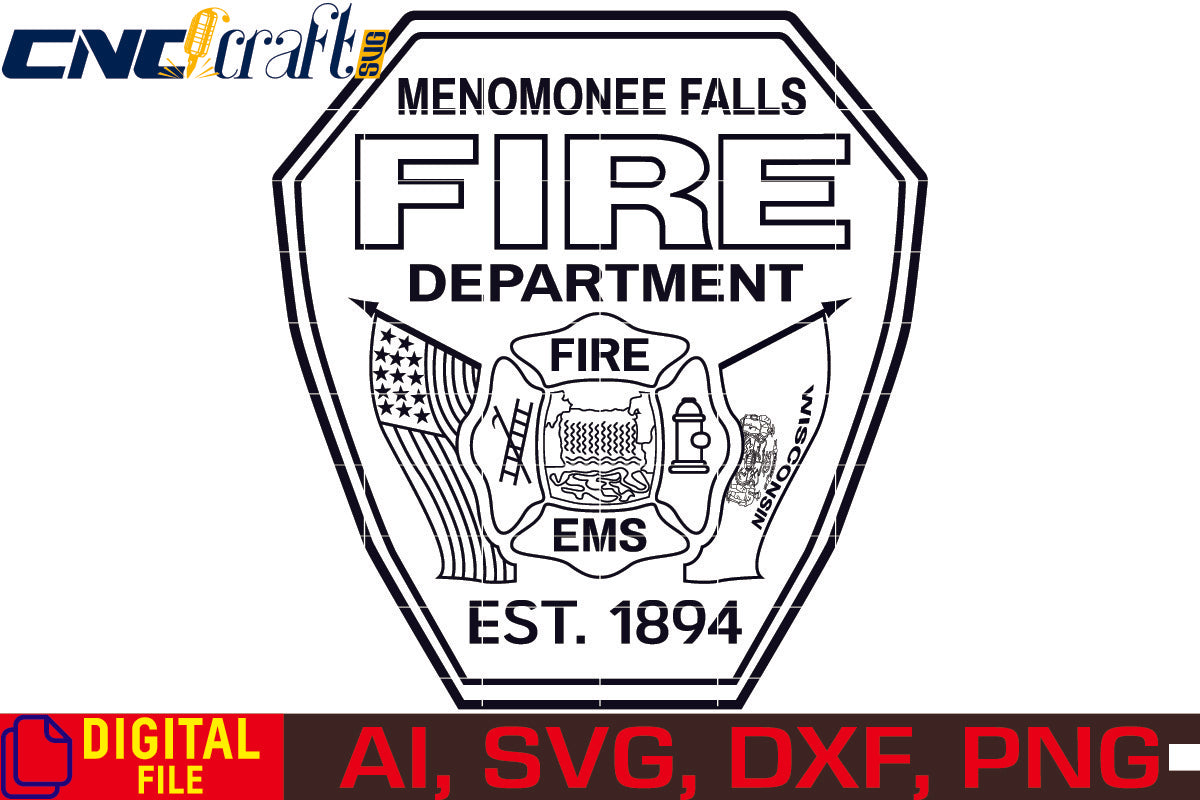 Menomonee Falls Fire Dept EMS logo vector file for Laser Engraving, Woodworking, CNC Router, vinyl, plasma, Xcarve, Vcarve, Cricut, Ezecad etc.