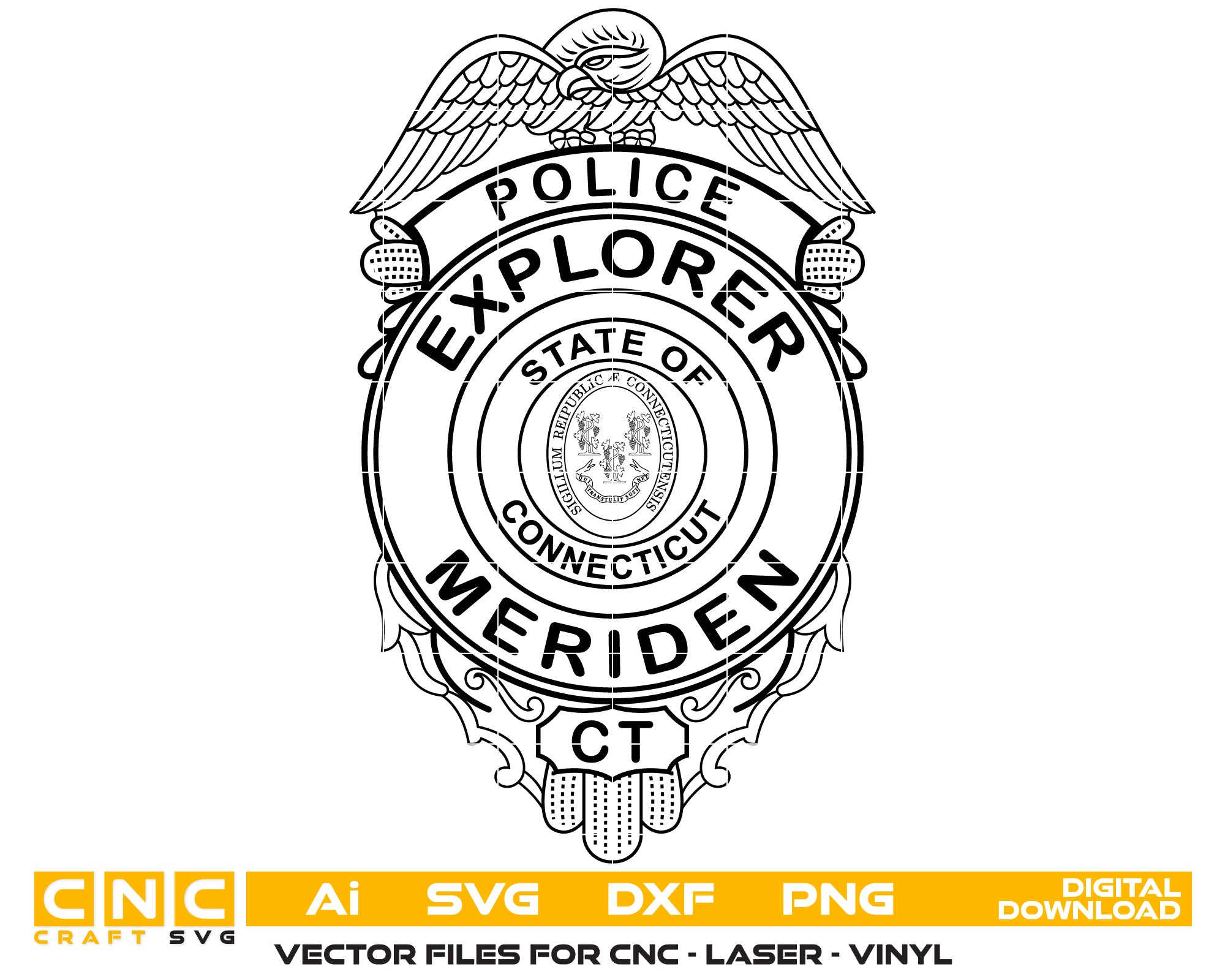 Meriden Police Explorer Badge SVG | Connecticut Law Enforcement Emblem Vector Digital Download