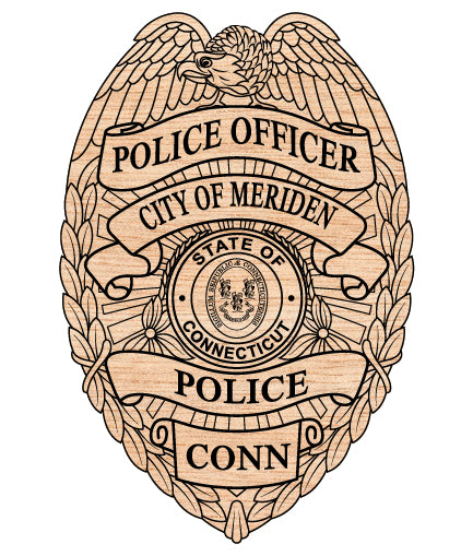 Meriden Police Officer Badge SVG digital download, Connecticut police officer emblem vector design for Cricut, Silhouette, CNC, engraving, and law enforcement crafts.