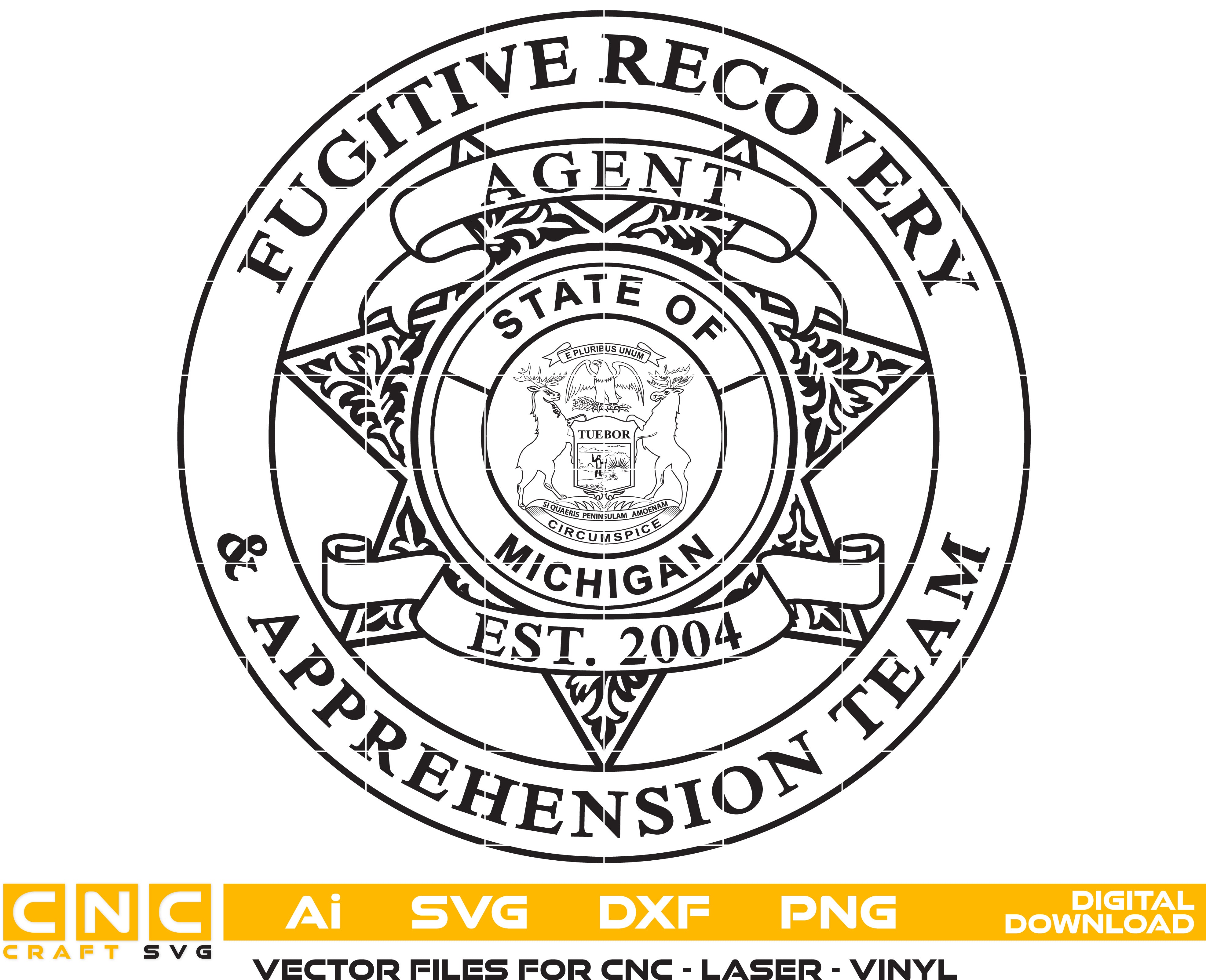 Michigan Fugitive Recovery Agent Badge, Michigan Fugitive Seal, Michigan Fugitive vector art