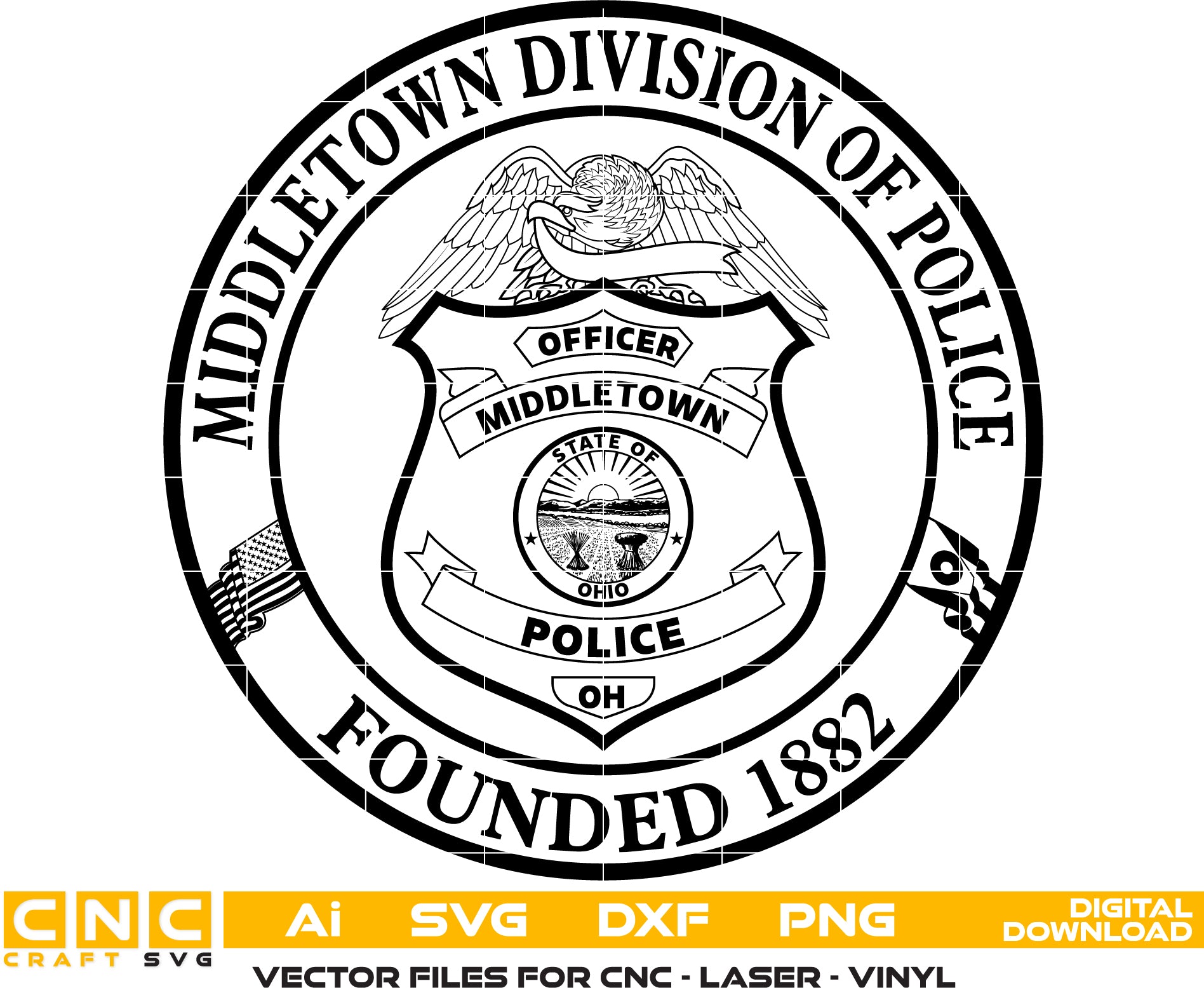 Middletown Division of Police Badge Vector Art SVG for Laser Engraving