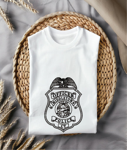 Middletown Police Officer Badge SVG digital download, Connecticut police officer emblem vector design for Cricut, Silhouette, CNC, engraving, and law enforcement crafts.
