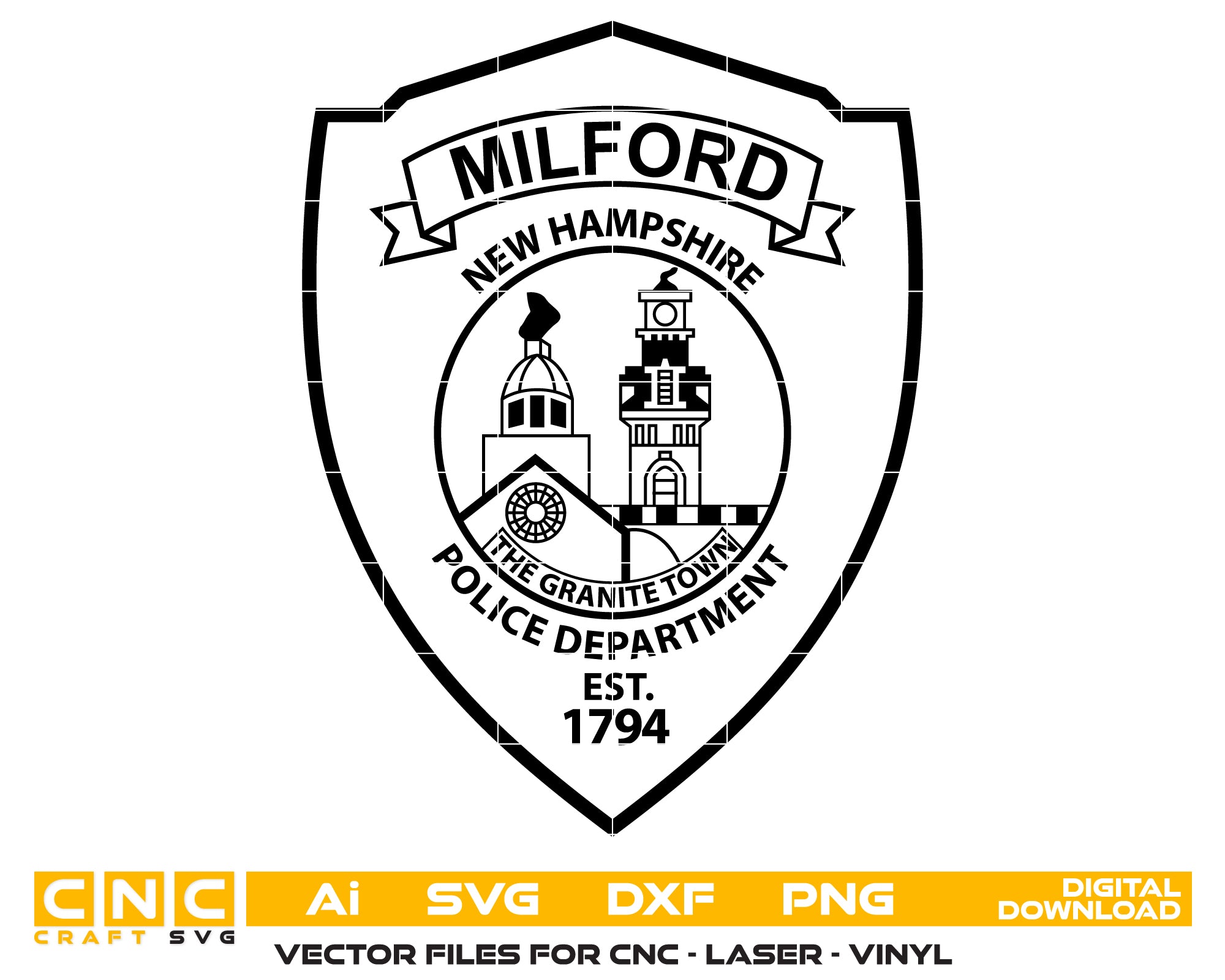 Milford Police Department Patch SVG, New Hampshire Police Patch Vector, Milford NH Police Emblem, Police Patch SVG, Law Enforcement Patch Vector File