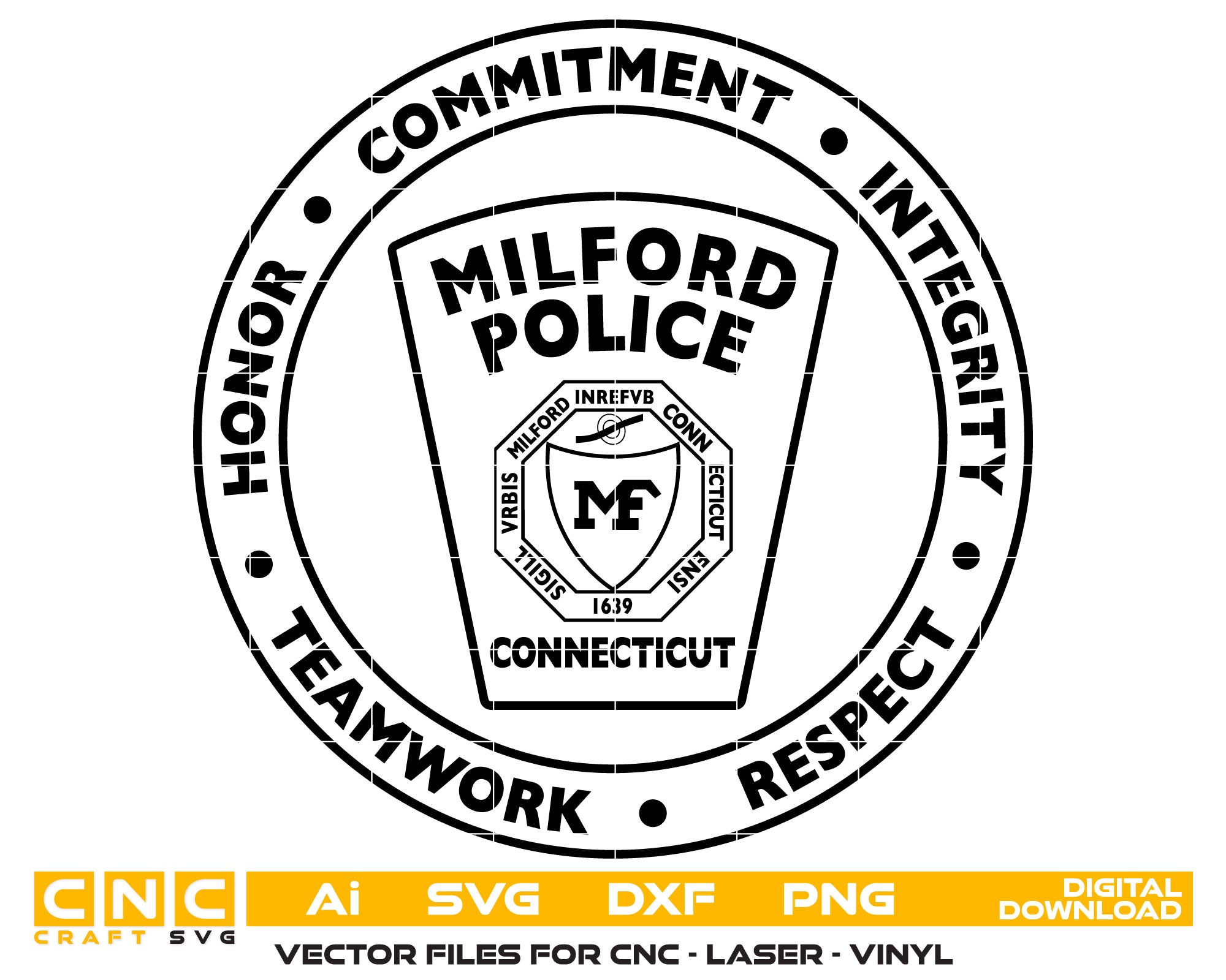 Milford Police Patch SVG, Connecticut Police Patch Vector, Milford CT Police Emblem, Police Patch SVG, Law Enforcement Patch Vector File