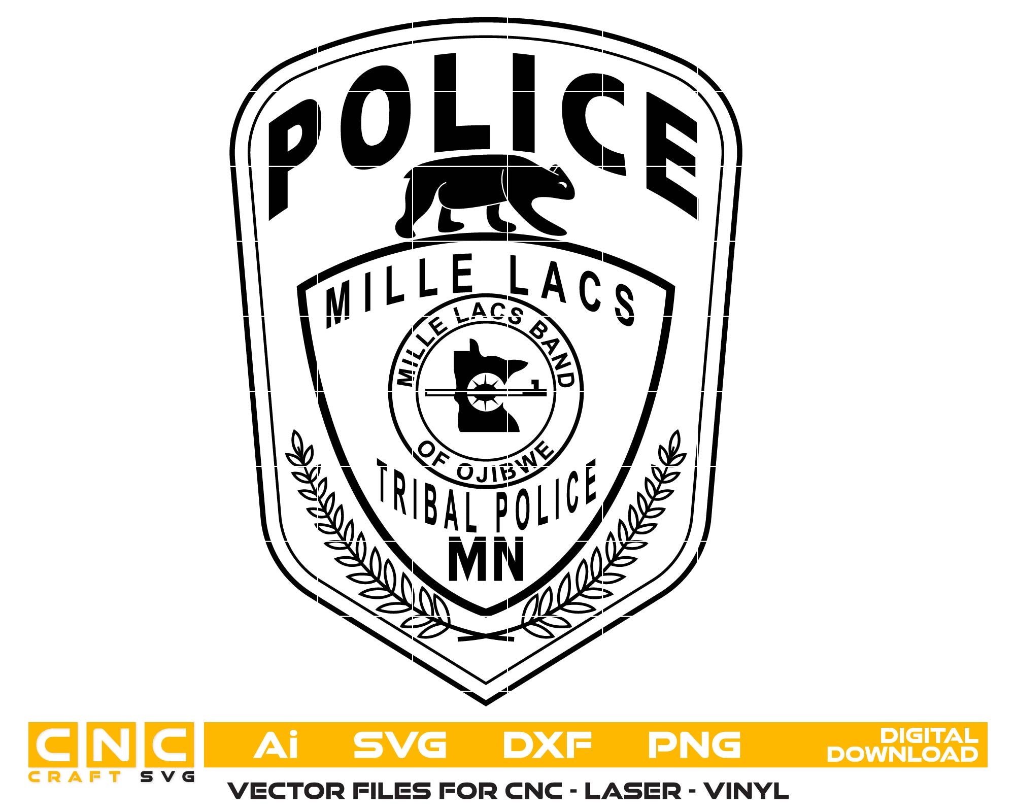 Mille Lacs Police Badge Vector Art, Ai,SVG, DXF, PNG, Digital Files