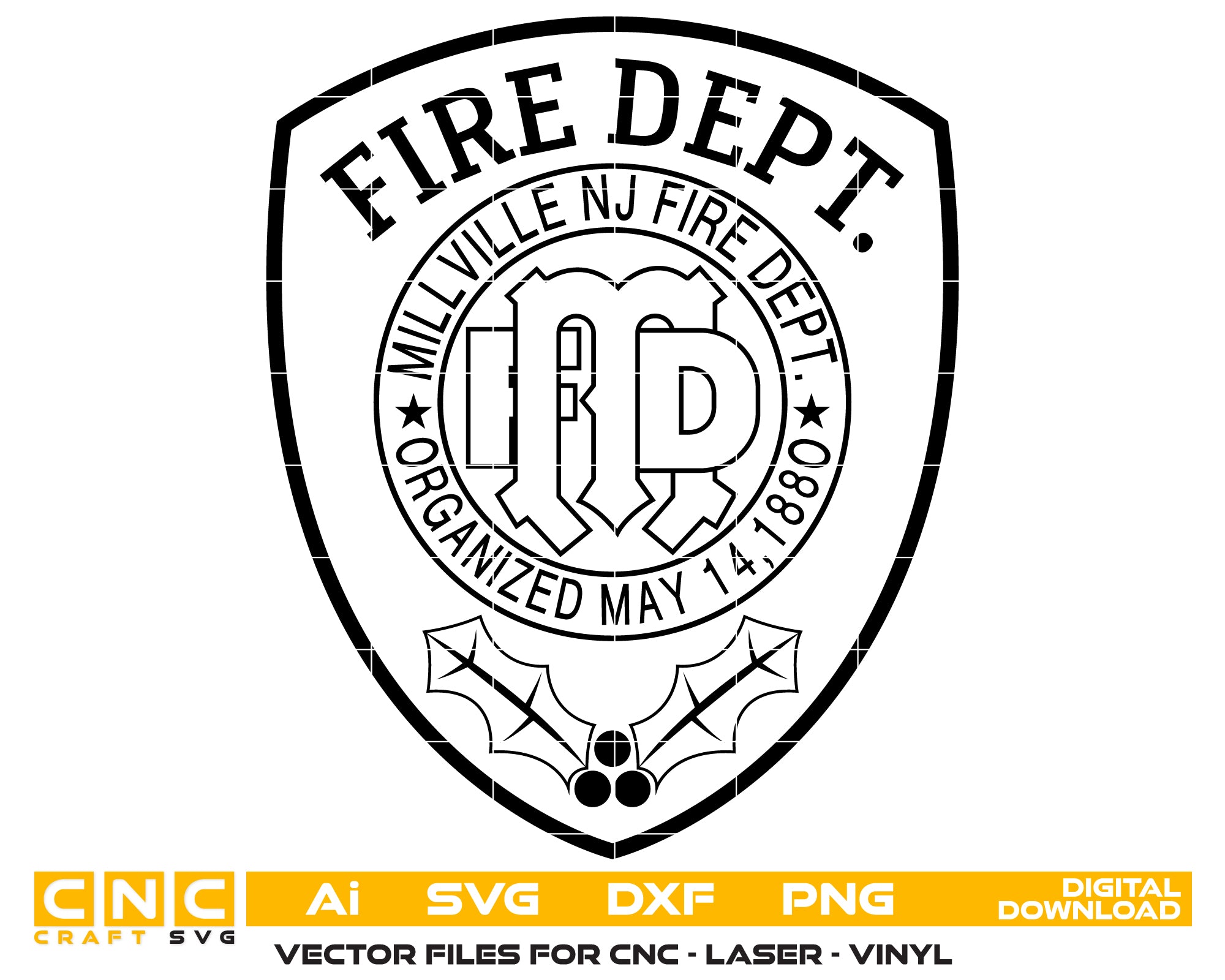 Millville Fire Dept. Patch SVG, New Jersey Firefighter Patch Vector, Millville FD Badge Emblem, Fire Department Patch SVG, Firefighter Badge Vector File