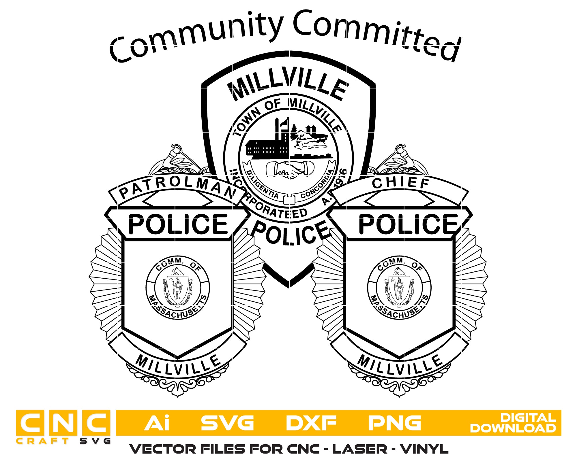 Millville Police Department Badge & Patch SVG, Police Badge and Patch Vector, Millville Police Badge, Millville Police Patch, Law Enforcement Badge & Patch Vector