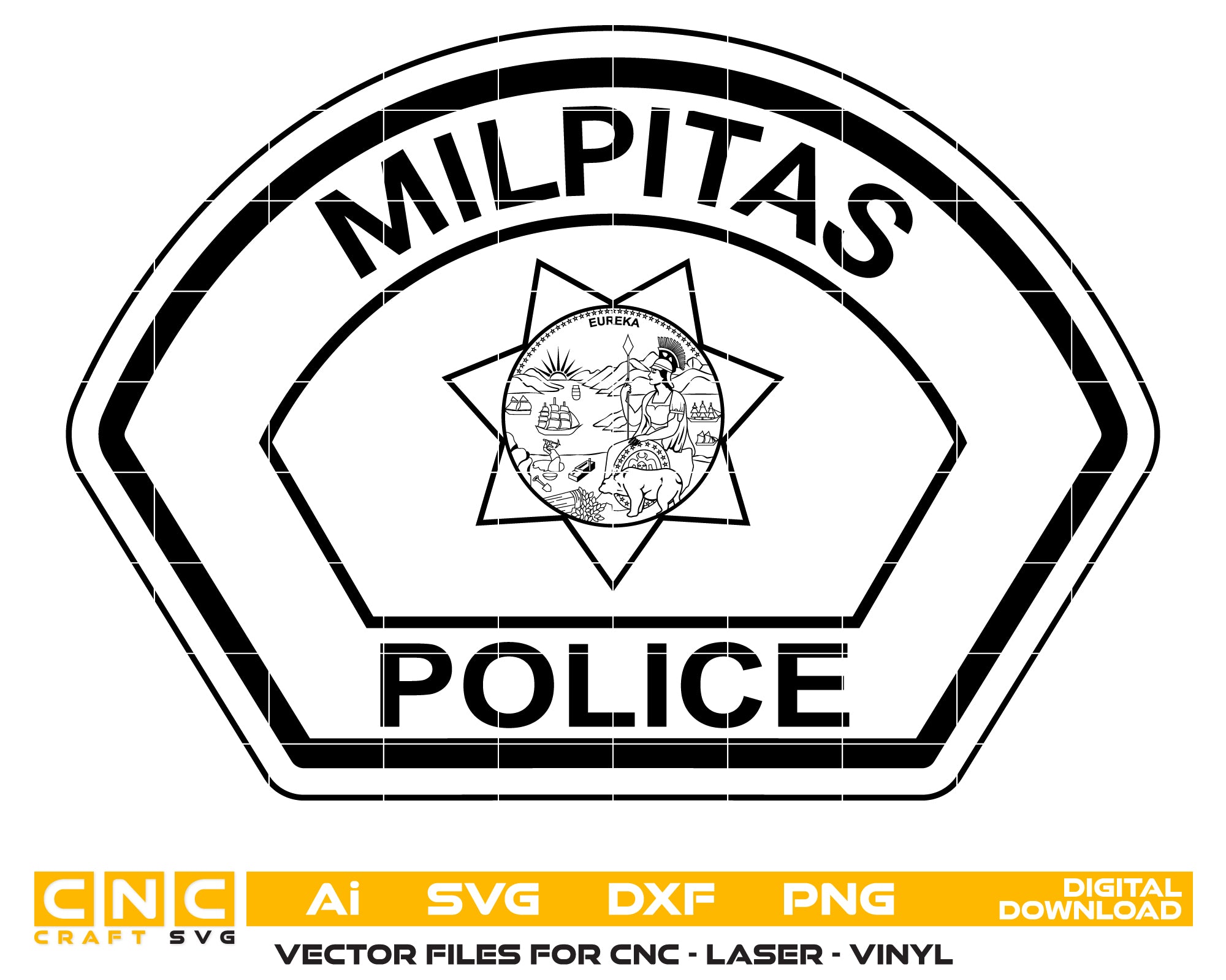 Milpitas Police Patch SVG, Milpitas California Police Logo, Milpitas PD Patch Vector, California Law Enforcement Patch, Police Department Patch SVG