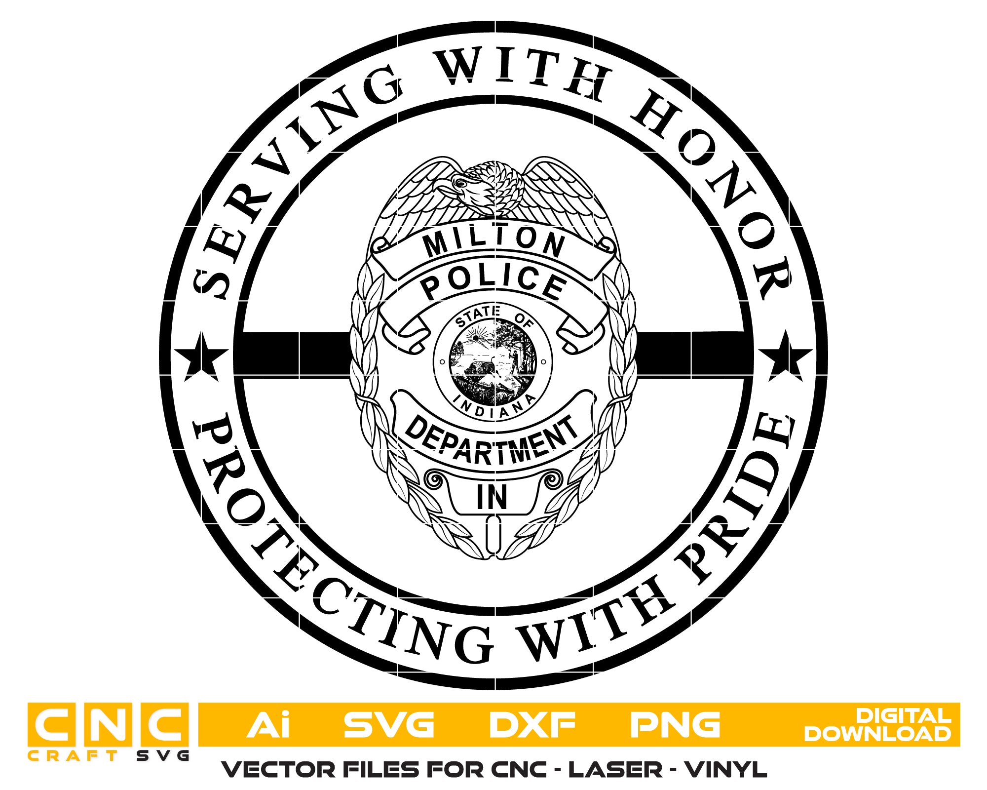 Milton Indiana Police Department Badge SVG, Indiana Police Badge Vector, Milton Police Badge, Law Enforcement Badge SVG, Indiana Police Officer Badge Vector