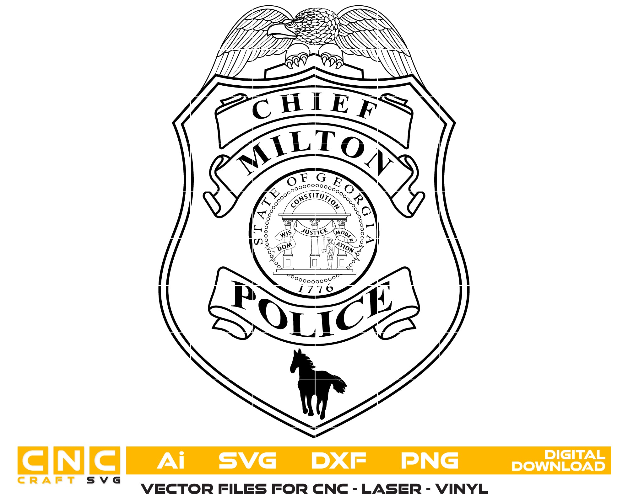 Milton Police Chief Badge SVG, Georgia Police Badge Vector, Milton Police Chief Badge, Law Enforcement Badge SVG, Georgia Police Officer Badge Vector
