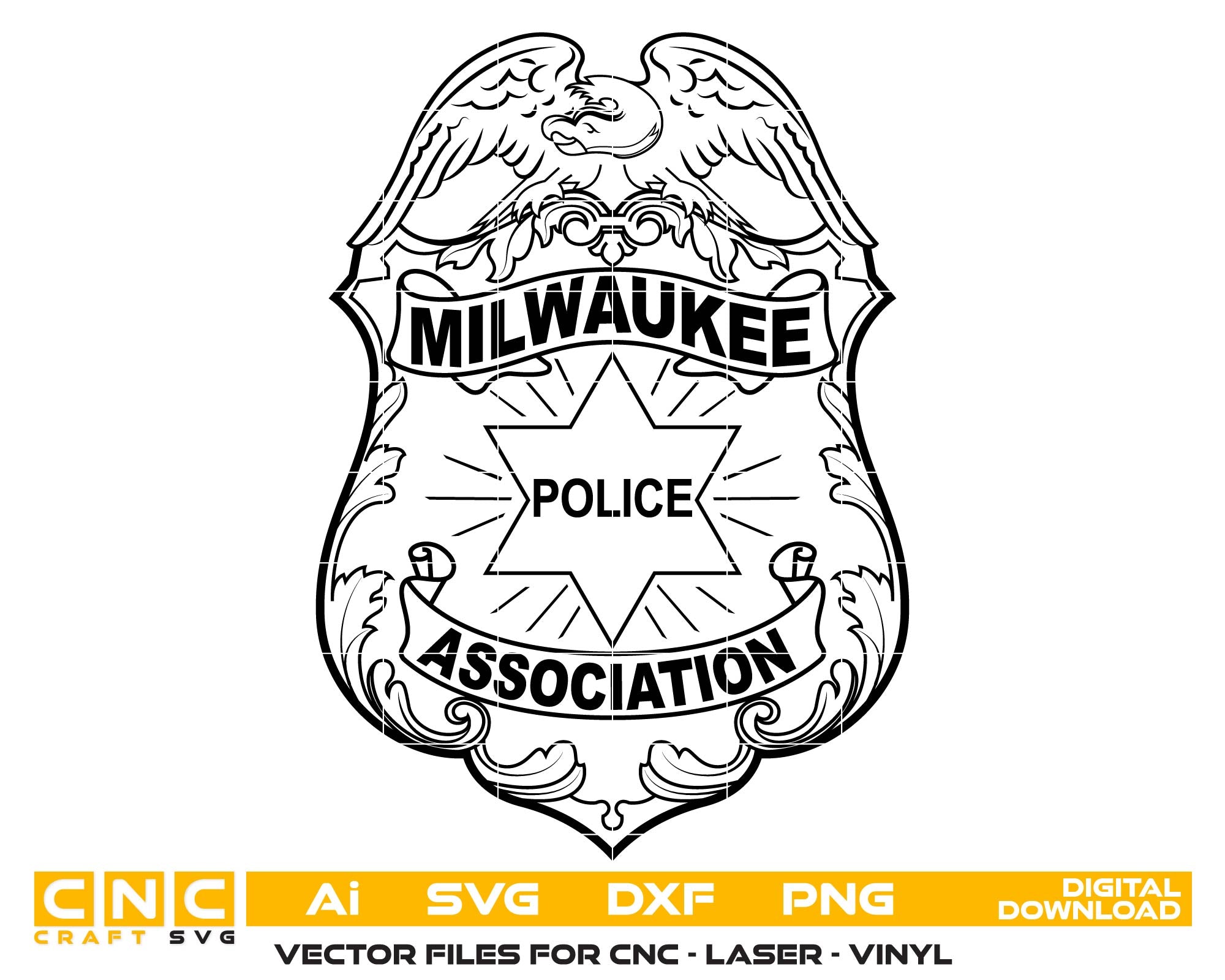 Milwaukee Police Association Badge SVG

Wisconsin Police Union Vector Design

Milwaukee Police Shield with Eagle

Law Enforcement Association Emblem

Police Star Badge CNC File