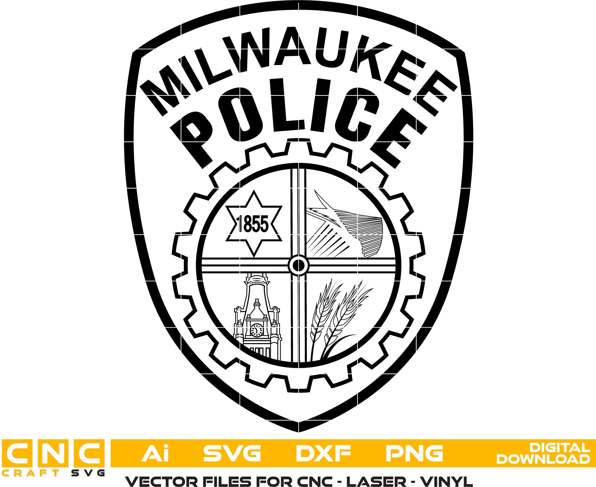 Milwaukee Police Badge Vector art Svg, Dxf, Jpg, Png and Ai files For laser engraving, woodworking, acrylic painting, and all printing machines.