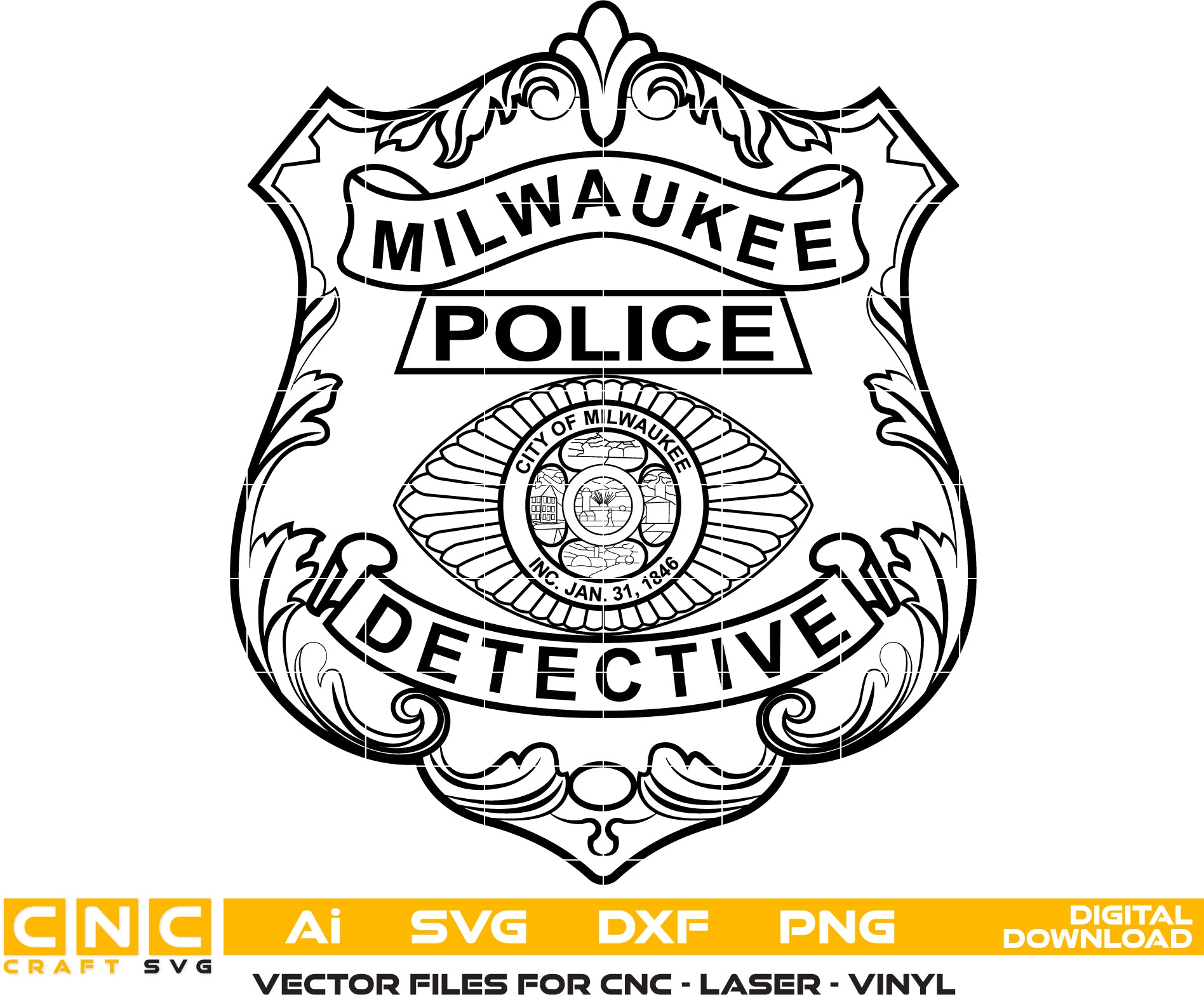 Milwaukee Police Detective Badge Vector art Digital file