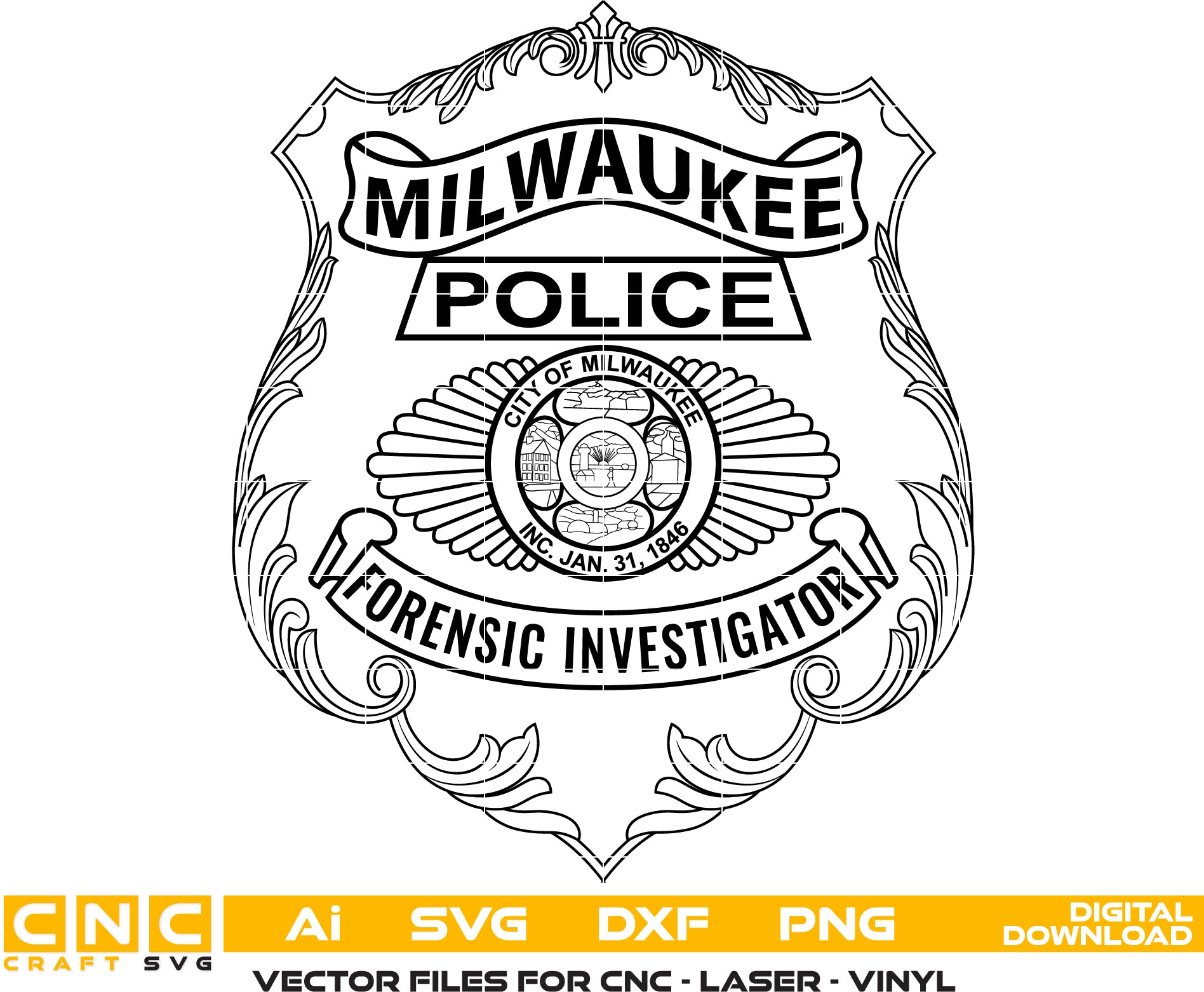 Milwaukee Police Forensic Investigator Badge Vector art Digital file