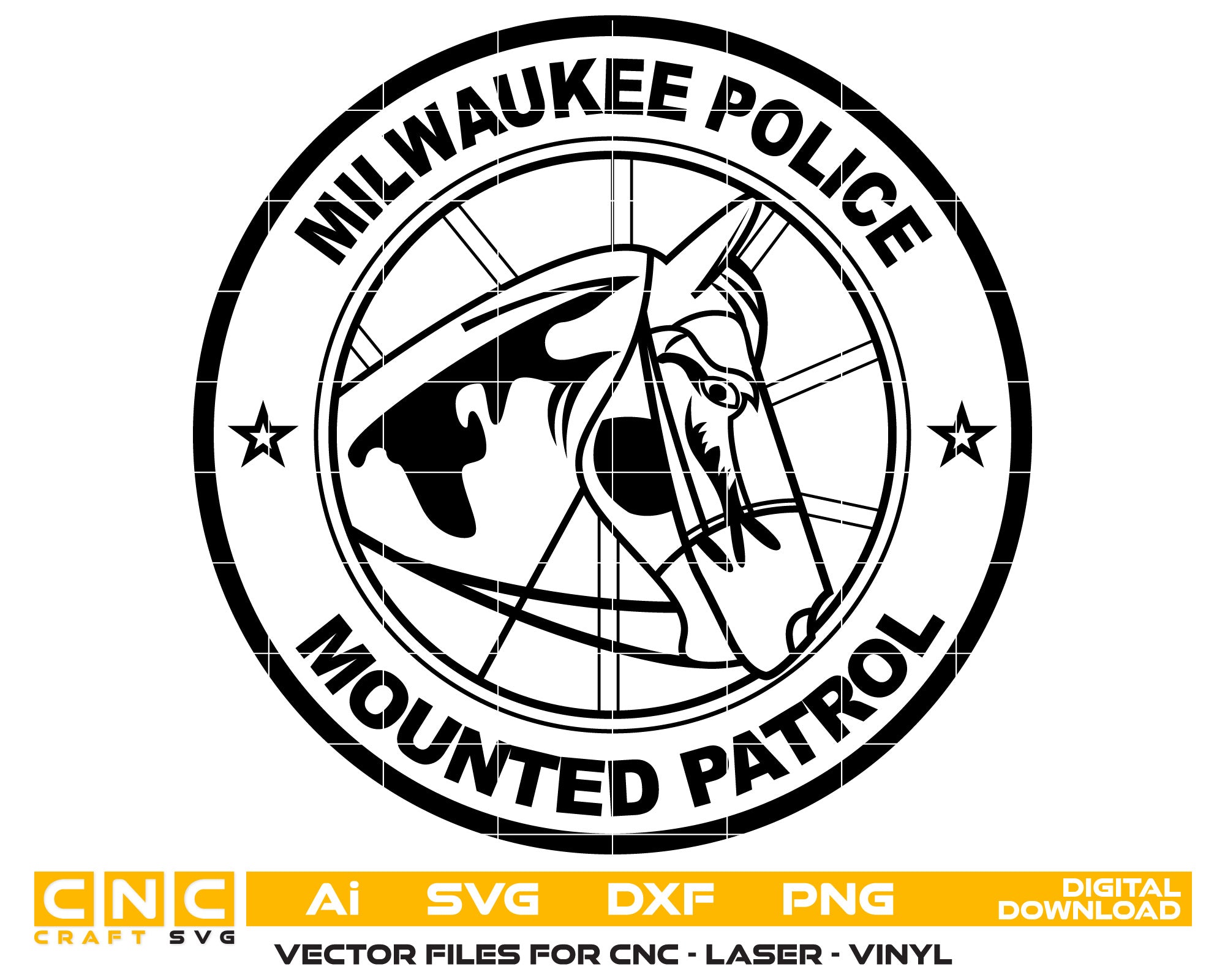 Milwaukee Police Mounted Patrol Badge Vector Art, Ai,SVG, DXF, PNG, Digital Files