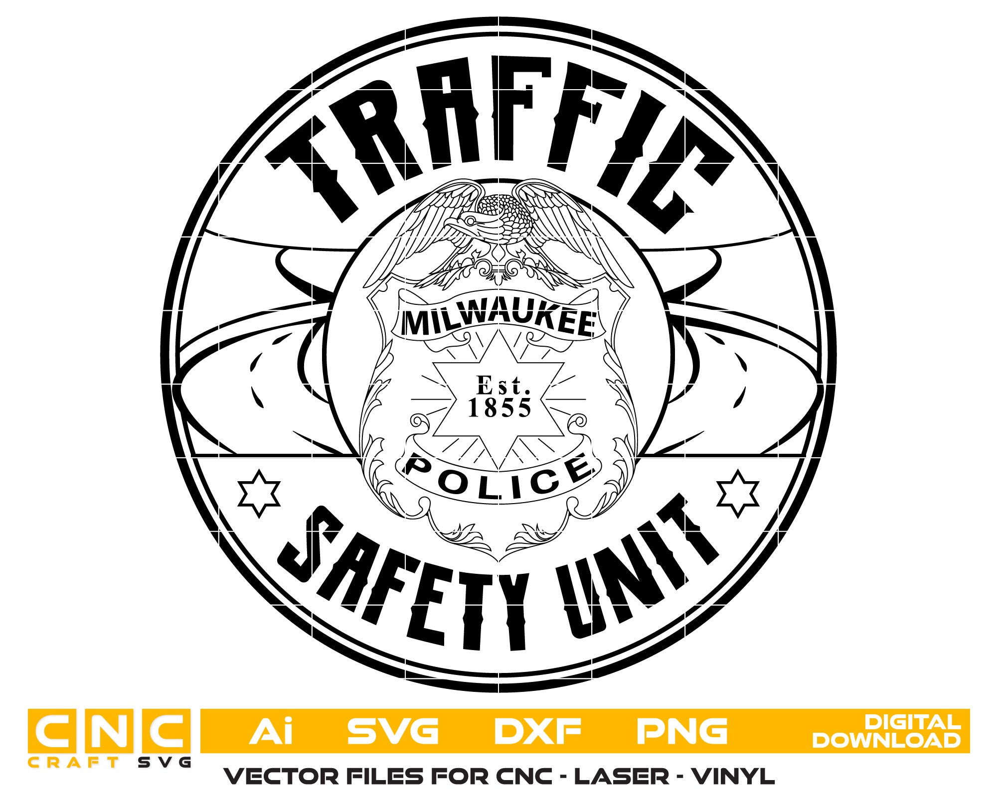Milwaukee Police Traffic Safety Unit Badge Vector Art, Ai,SVG, DXF, PNG, Digital Files
