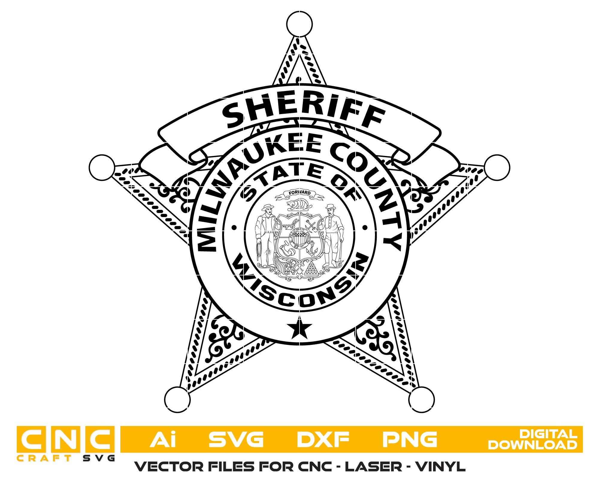 Milwaukee County Sheriff Badge SVG, Sheriff’s Office Badge Vector, Wisconsin Sheriff Badge SVG, Law Enforcement Badge File, Milwaukee Sheriff Logo SVG